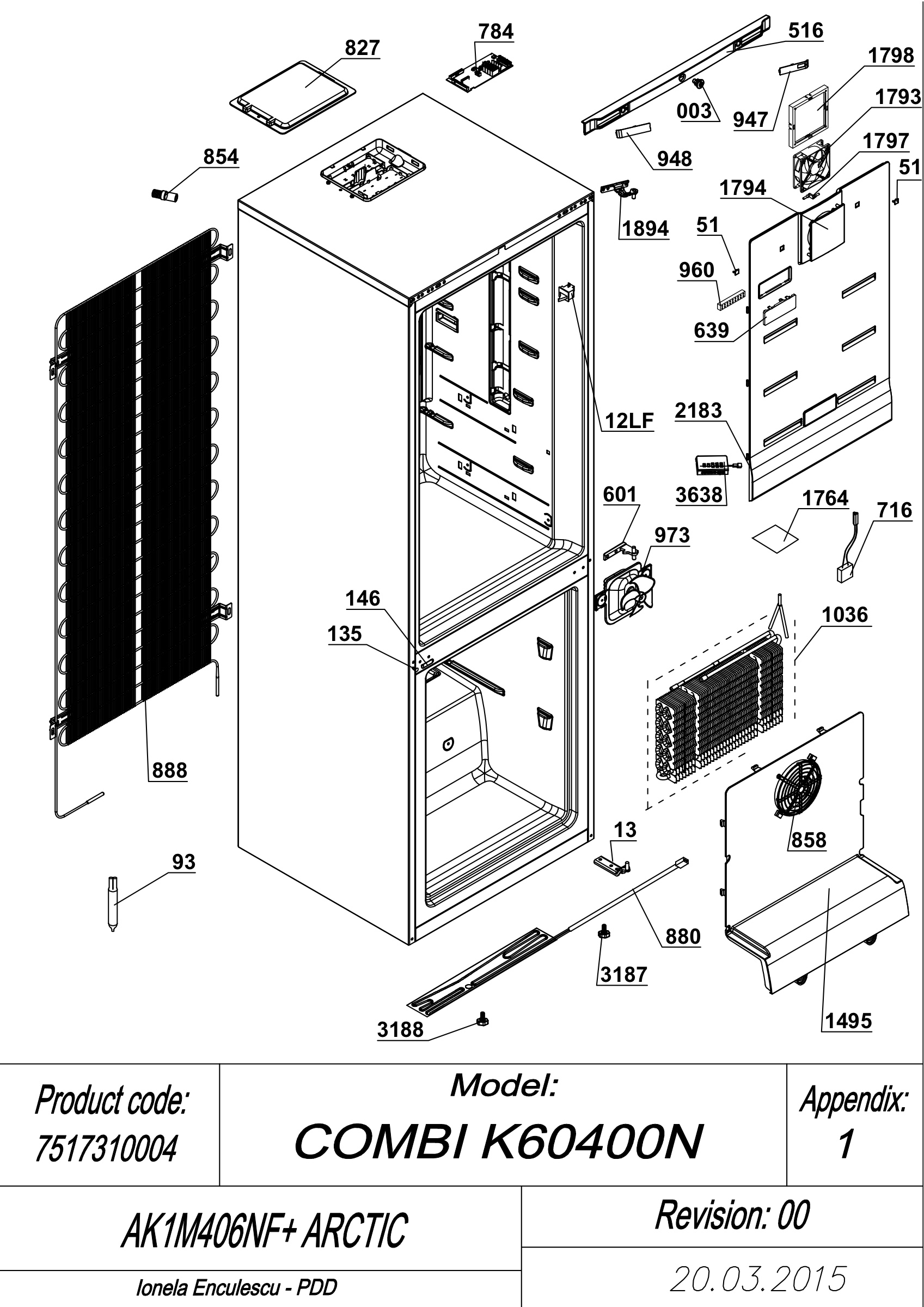 EXPLODED VIEW CABINET AK1M406NF+ ARCTIC