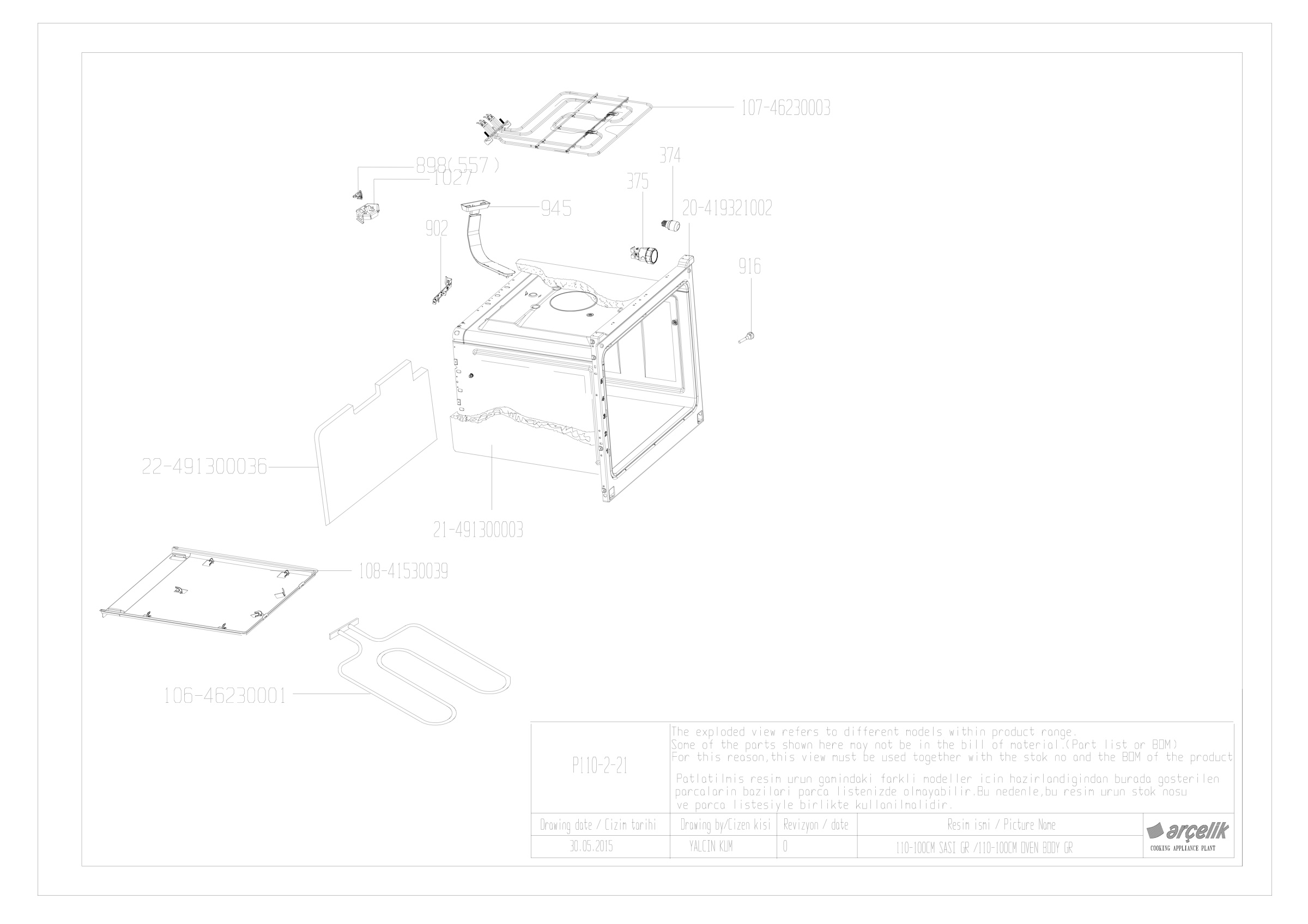 100CM RIGHT OVEN BODY GR EXPLODED VIEW