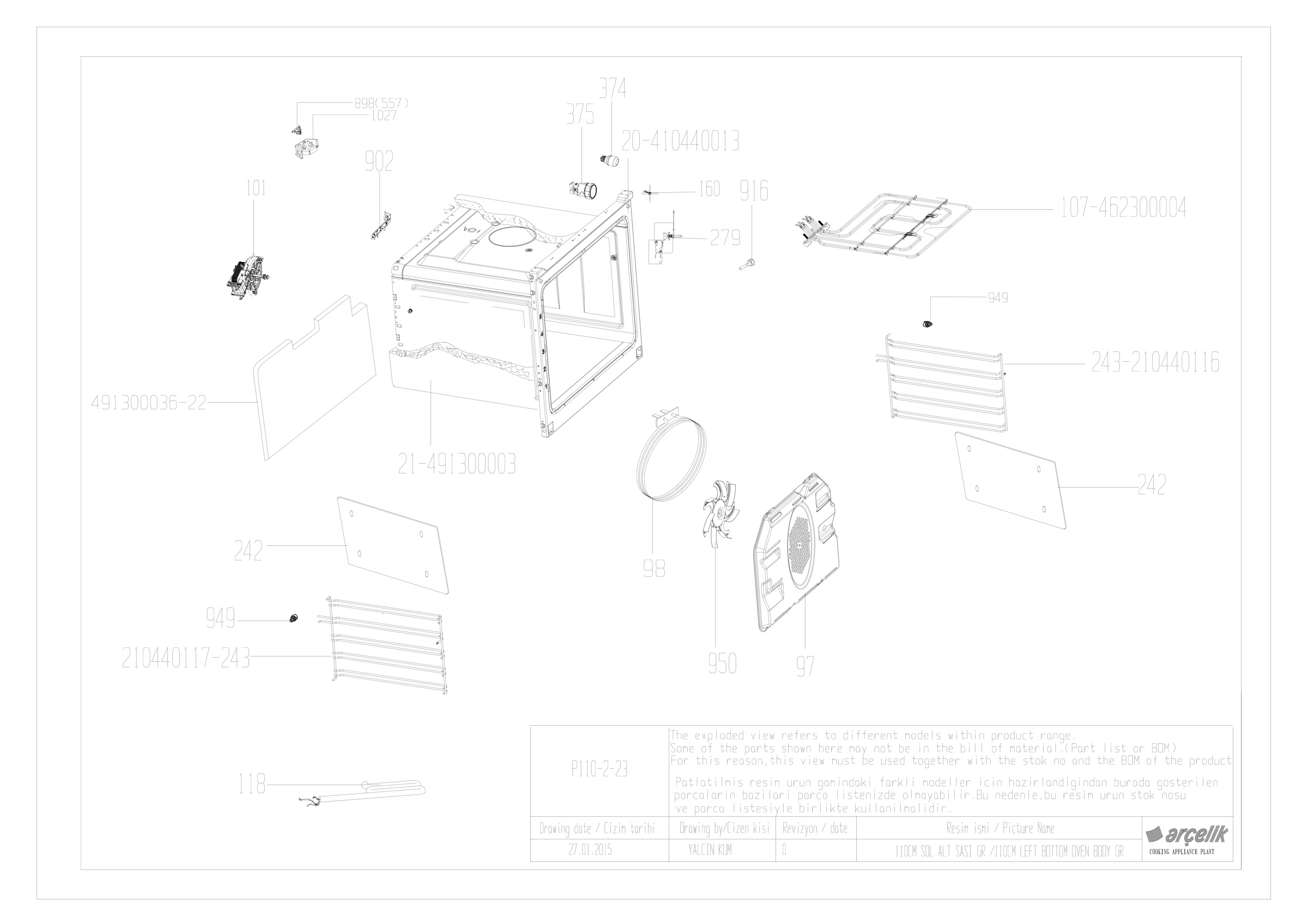 100CM LEFT BOTTOM OVEN BODY GR