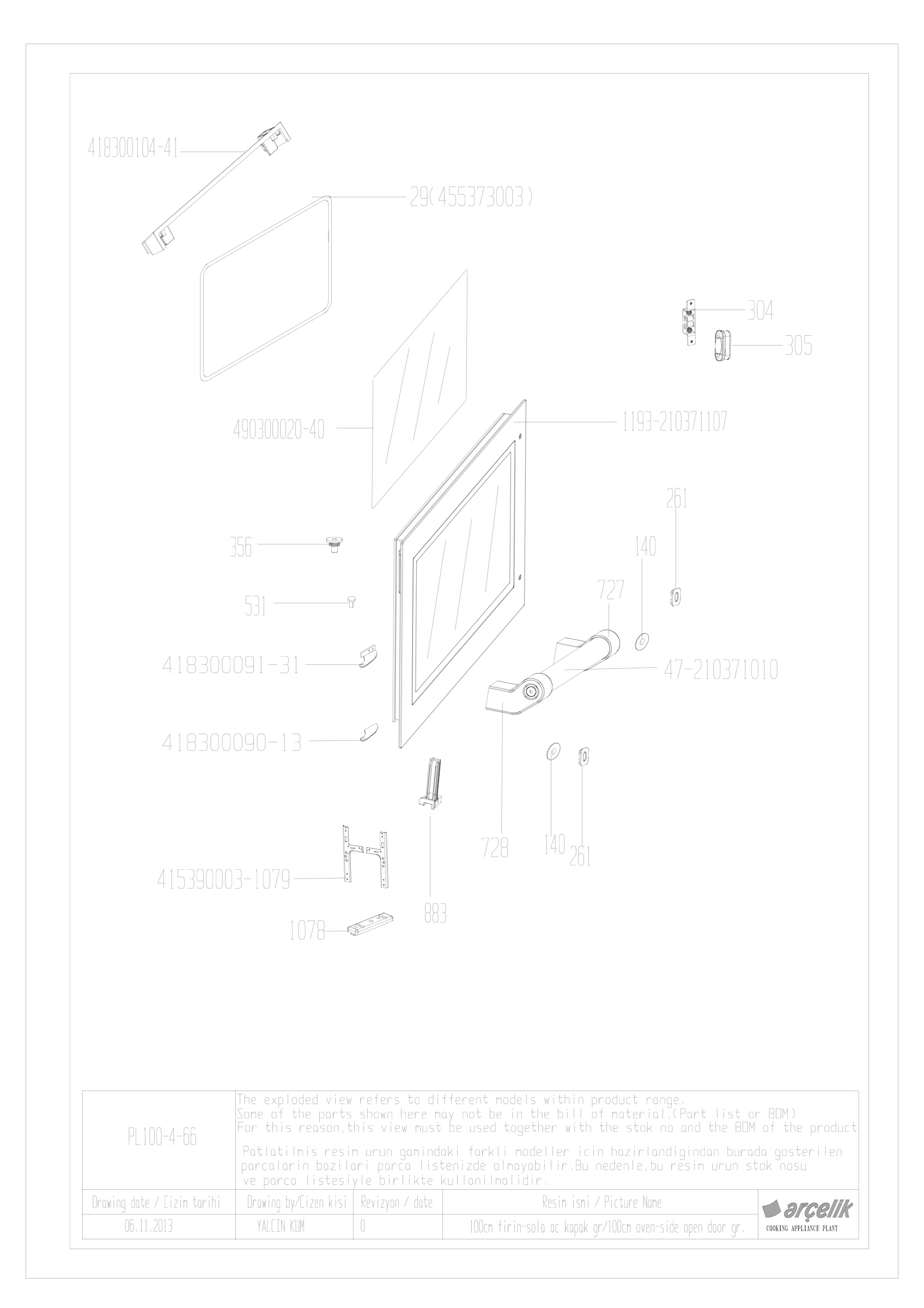 100CM LEFT BOTTOM FRONT DOOR GR