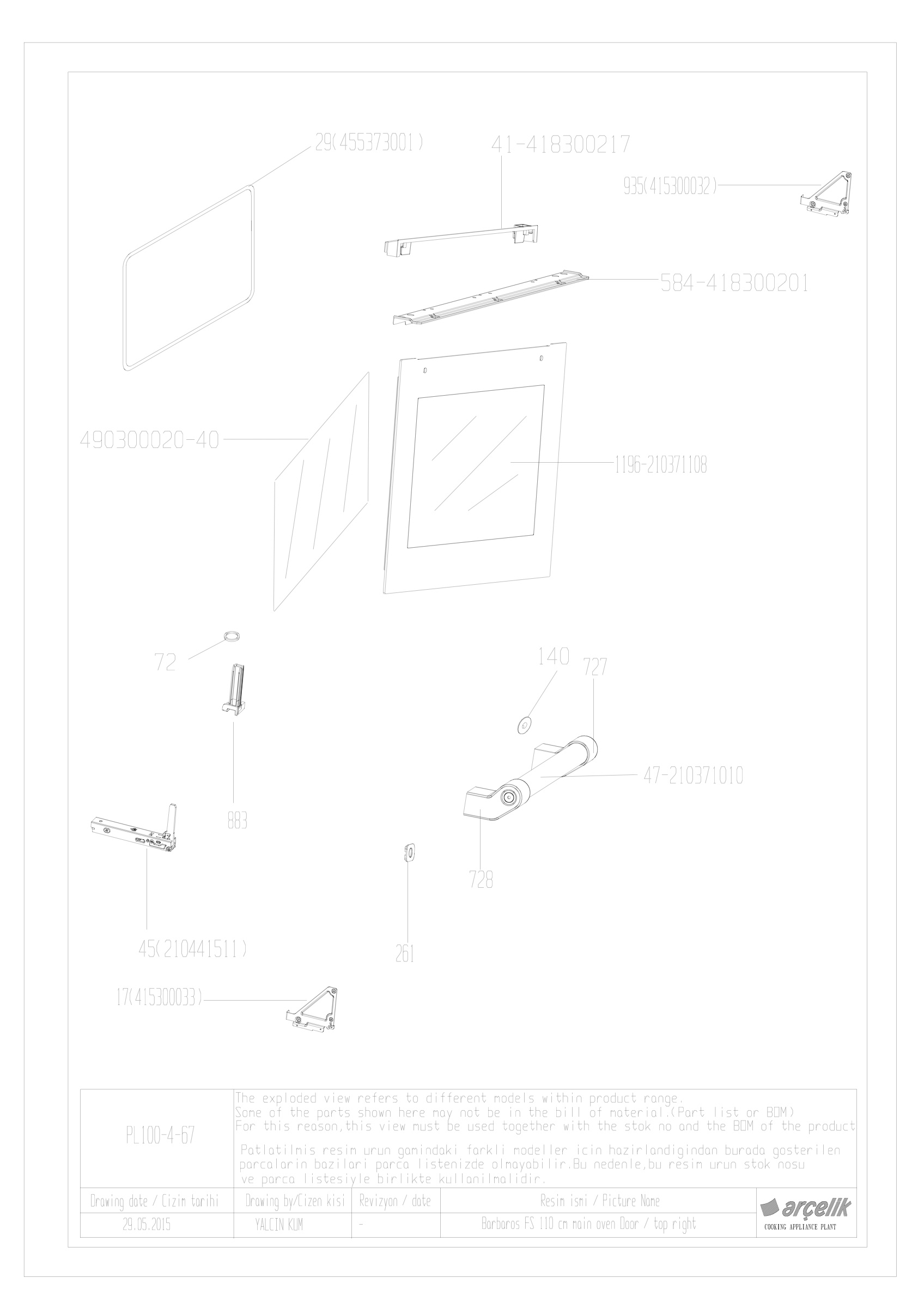 100CM RIGHT TOP FRONT DOOR GR