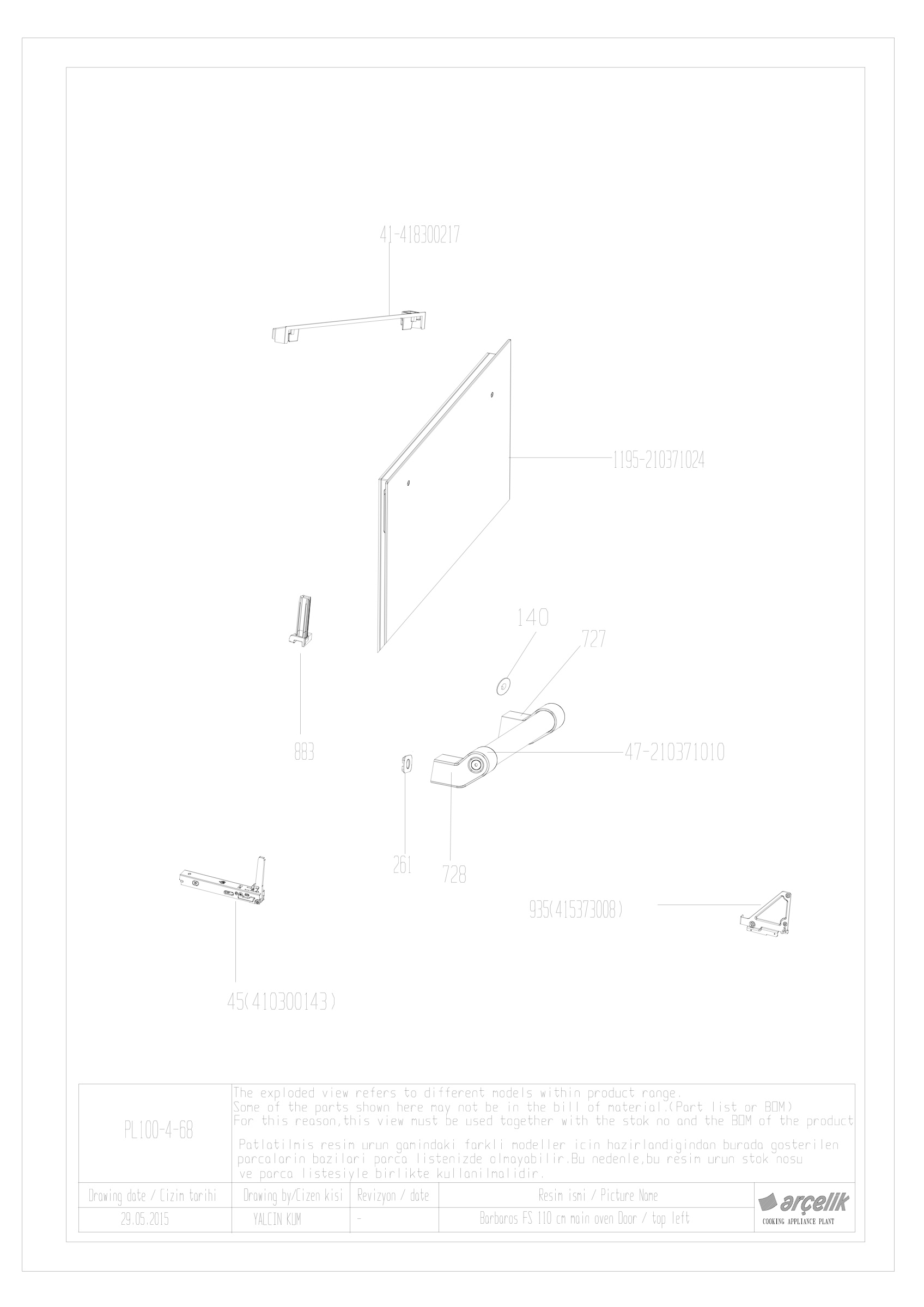 100CM RIGHT TOP FRONT DOOR GR