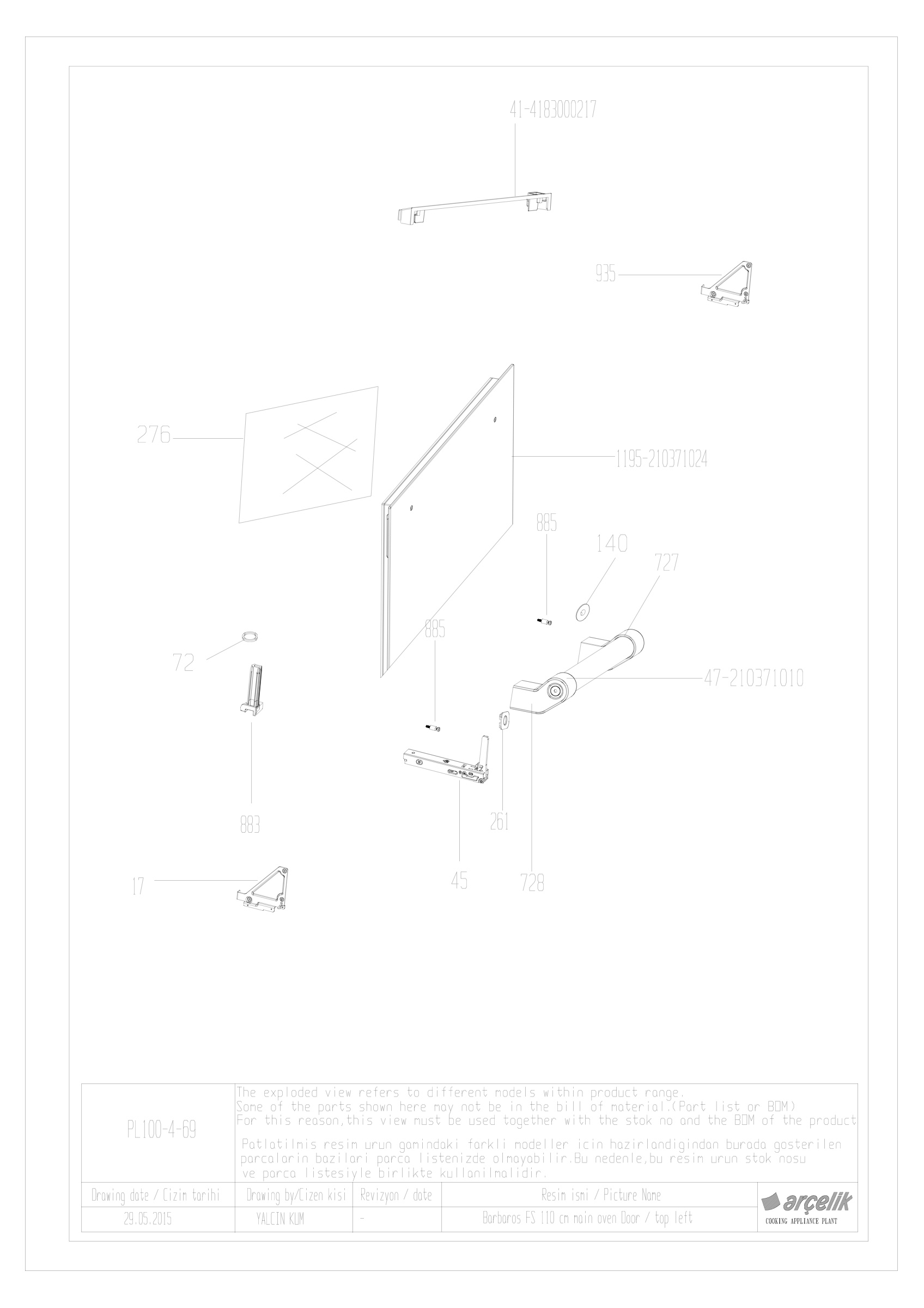 100CM LEFT TOP FRONT DOOR GR