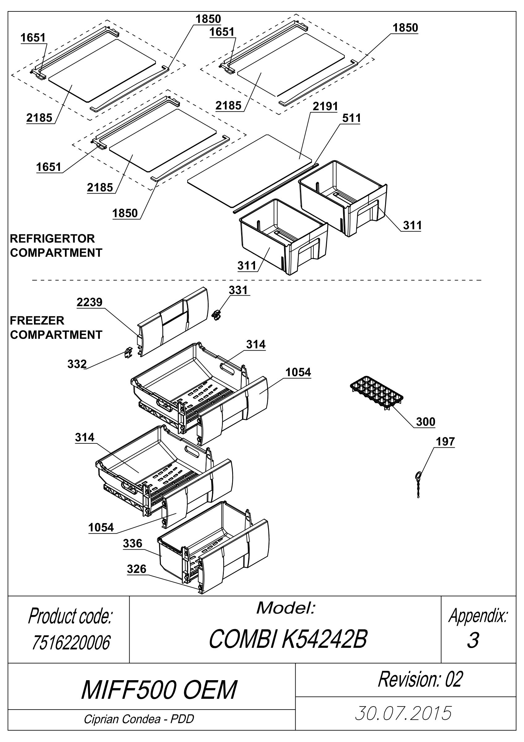 EXPLODED VIEW SHELVES MIFF500 OEM