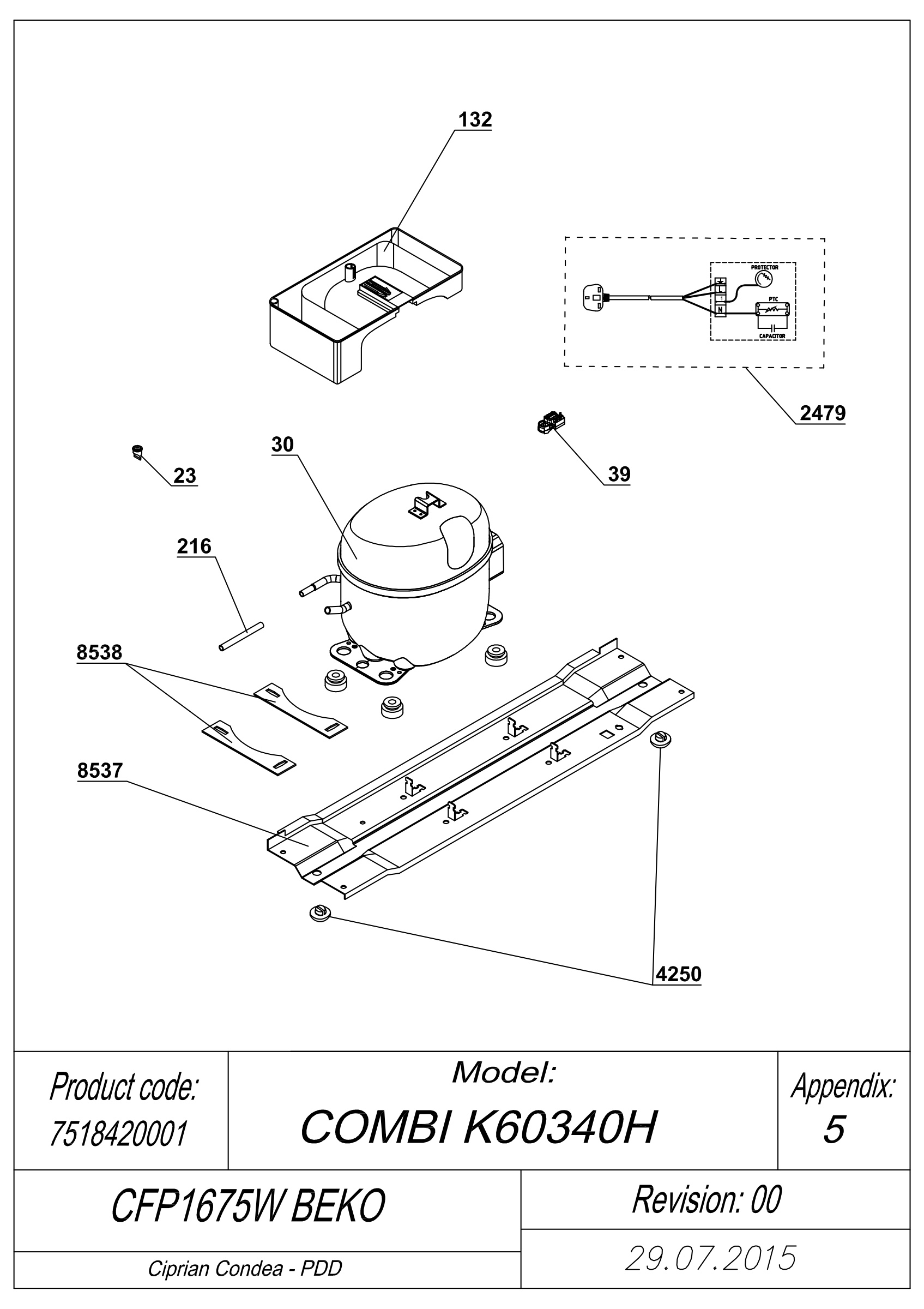 EXPLODED VIEW COMPRESSOR CFP1675W BEKO
