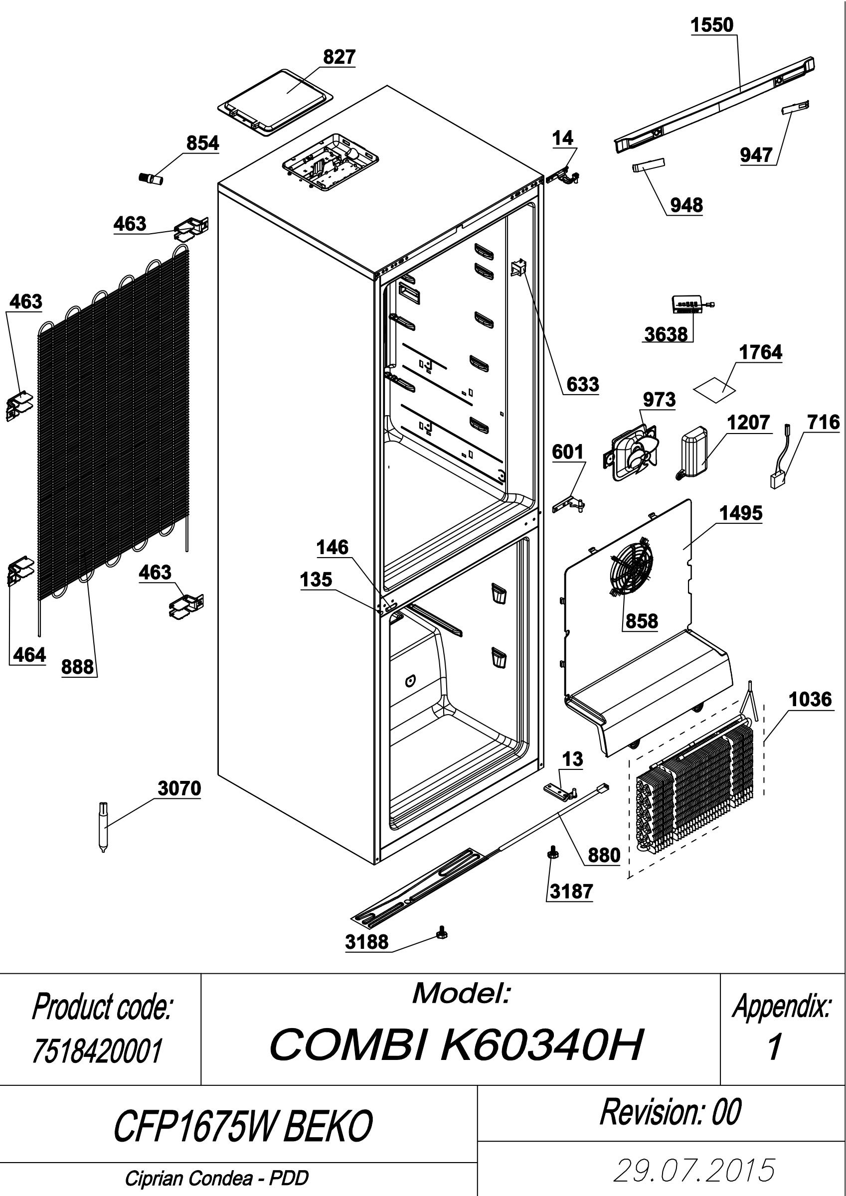 EXPLODED VIEW CABINET CFP1675W BEKO