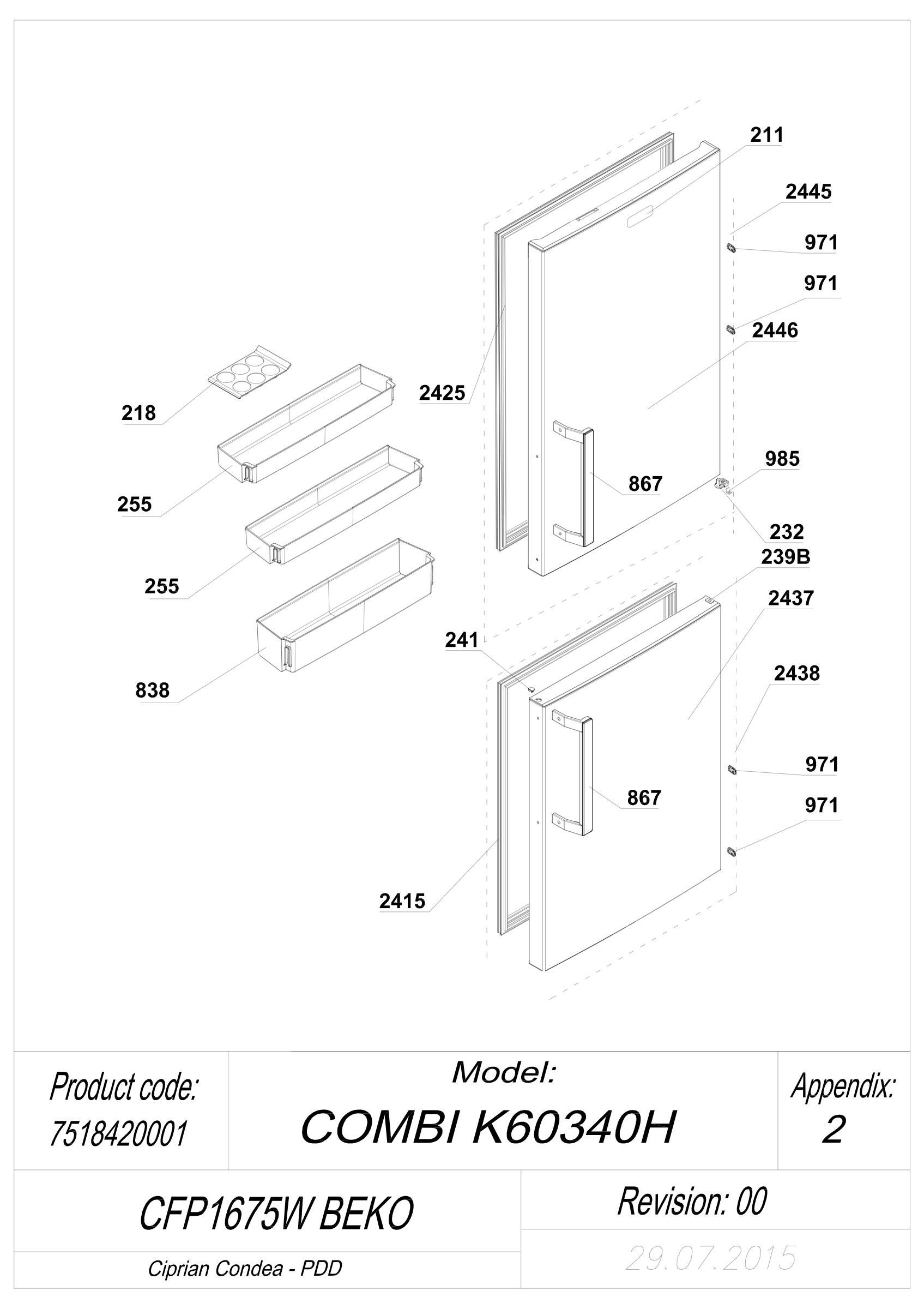 EXPLODED VIEW DOORS CFP1675W BEKO