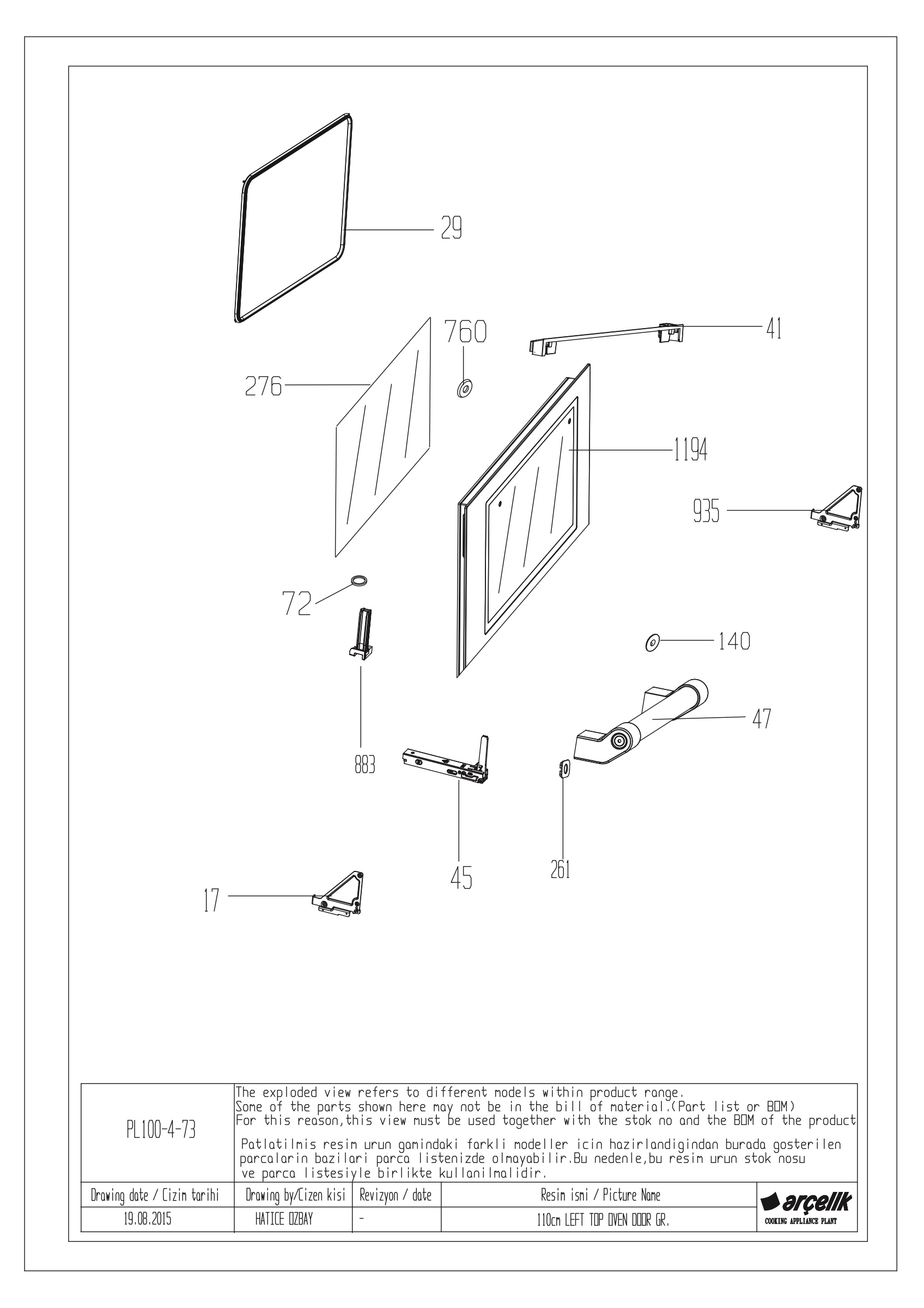 100cm LEFT TOP OVEN DOOR GR.