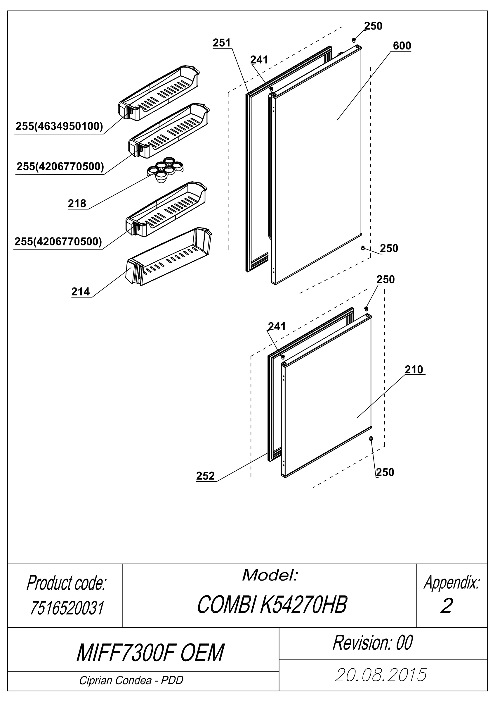 EXPLODED VIEW DOORS MIFF7300F OEM
