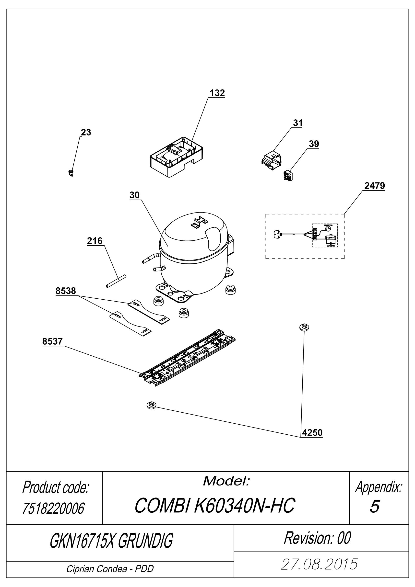 EXPLODED VIEW COMPRESSOR GKN16715X GRUNDIG