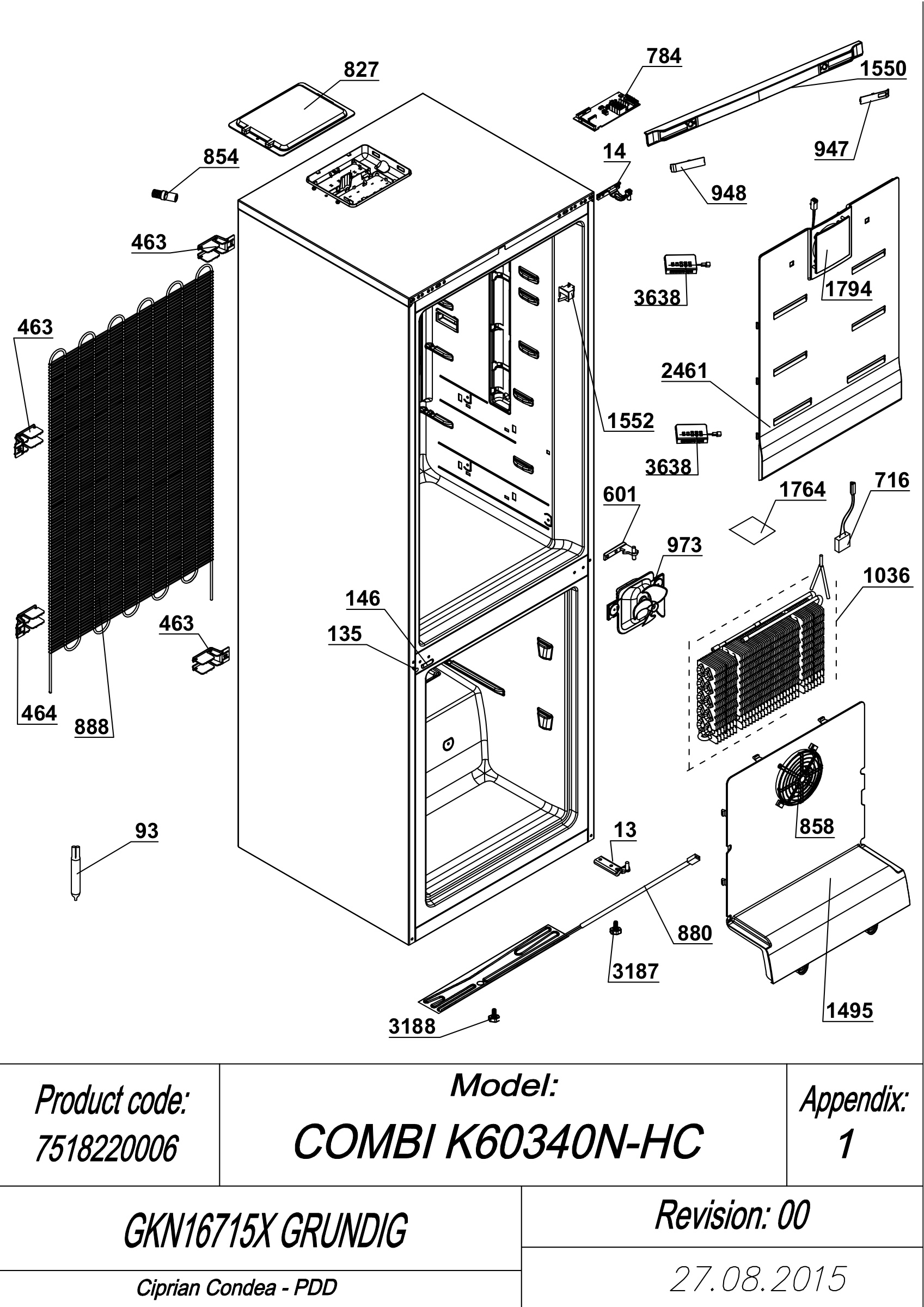 EXPLODED VIEW CABINET GKN16715X GRUNDIG