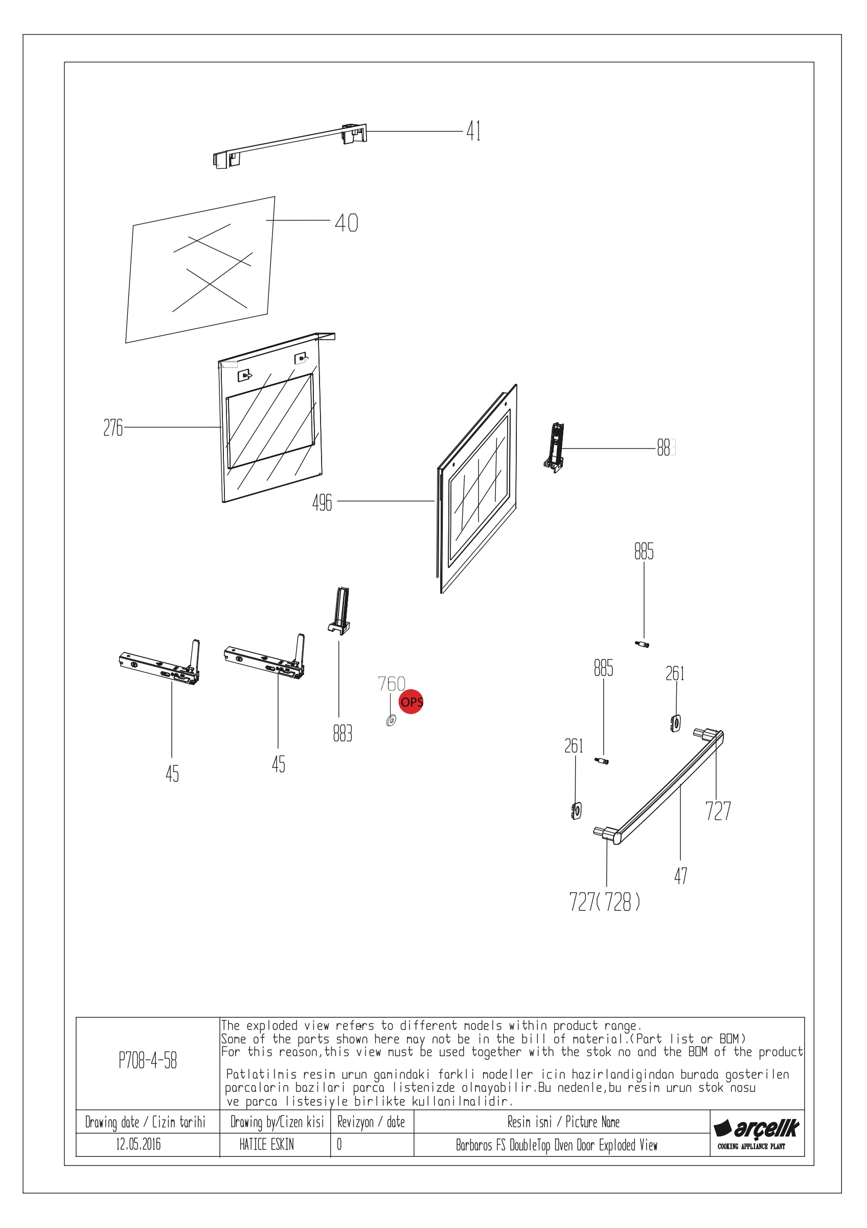 BARBAROS DOUBLE OVEN TOP OVEN DOOR GR.