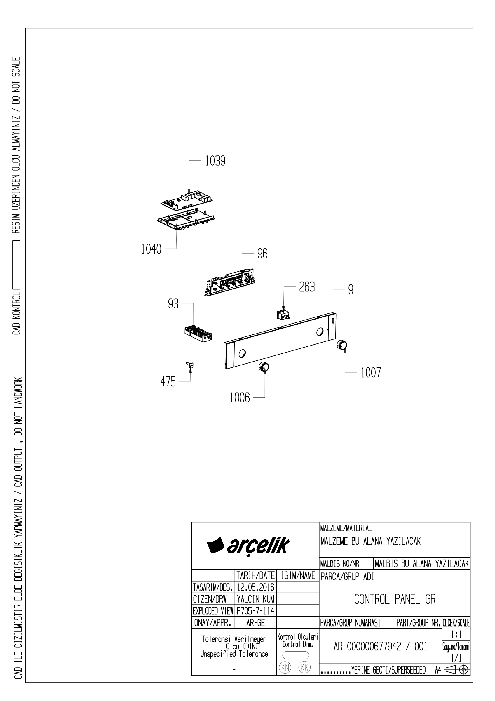 CONTROL PANEL GR EXPLODED VIEW
