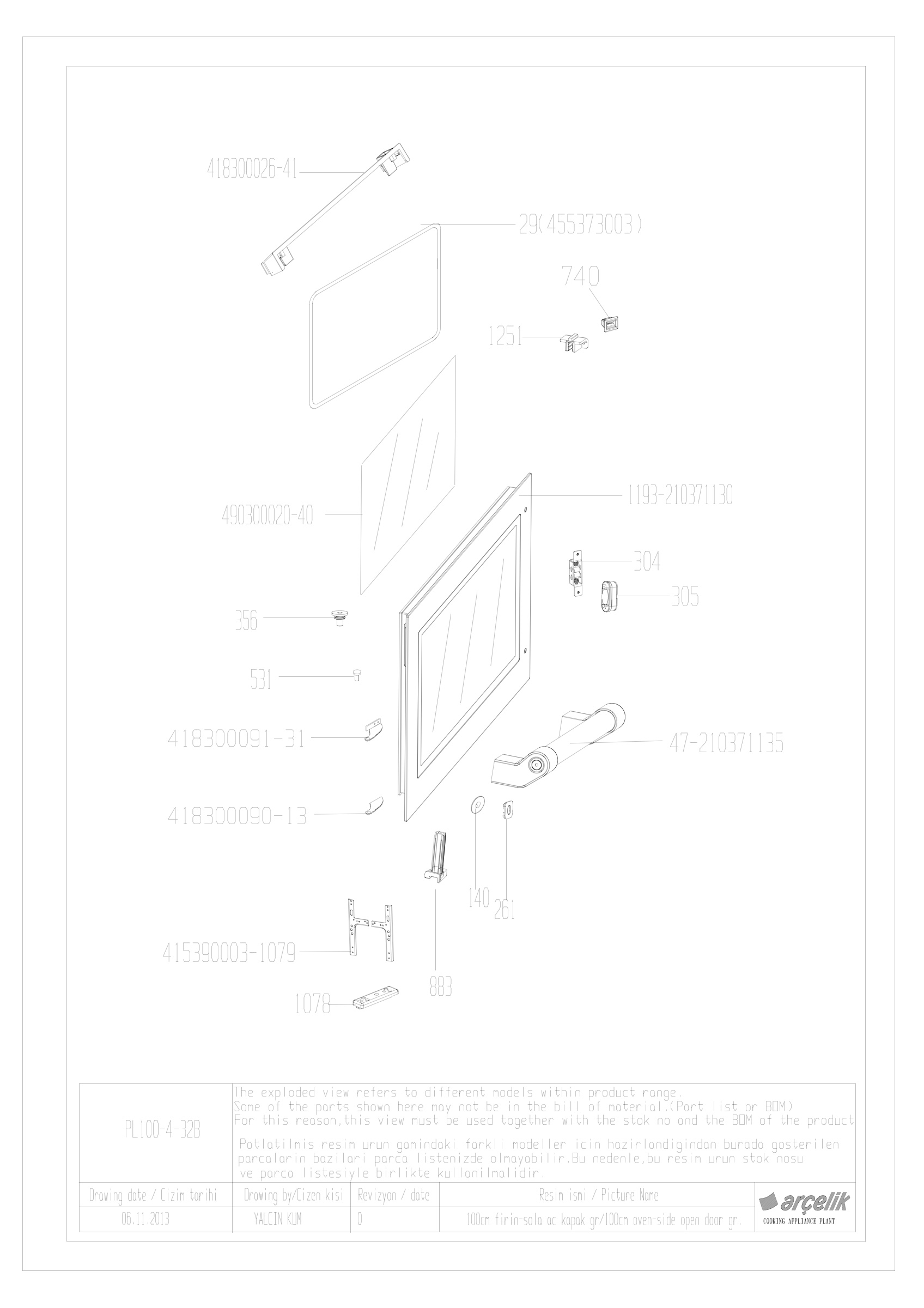 90CM LEFT BOTTOM FRONT DOOR GR EXPLODED VIEW