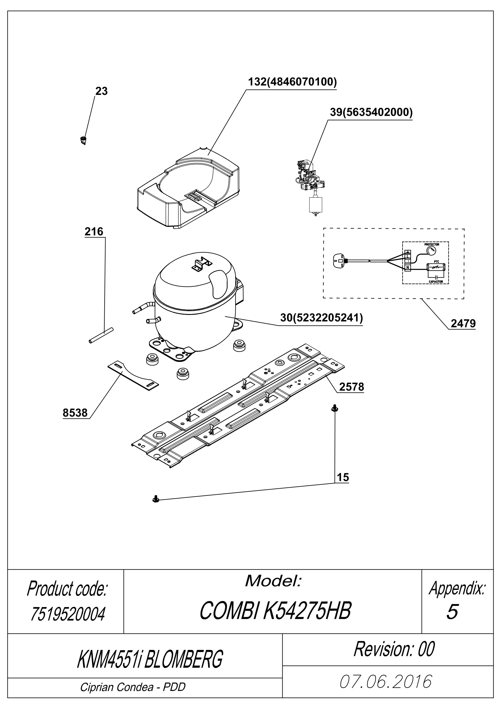 EXPLODED VIEW COMPRESSOR TYPE 1 KNM4551i BLOMBERG