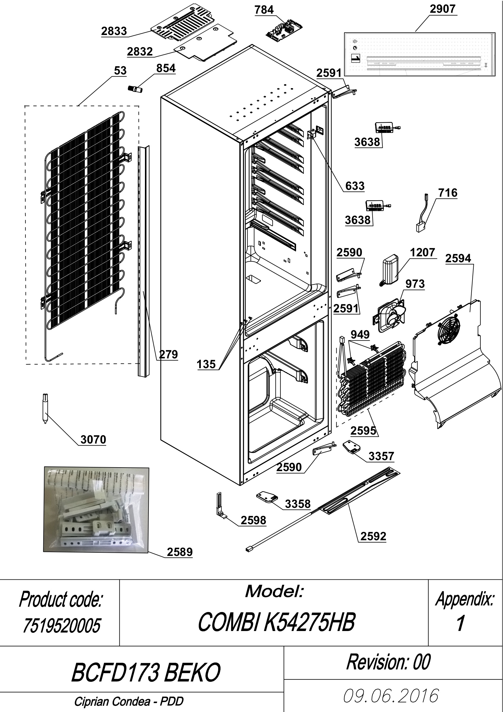 EXPLODED VIEW CABINET BCFD173 BEKO