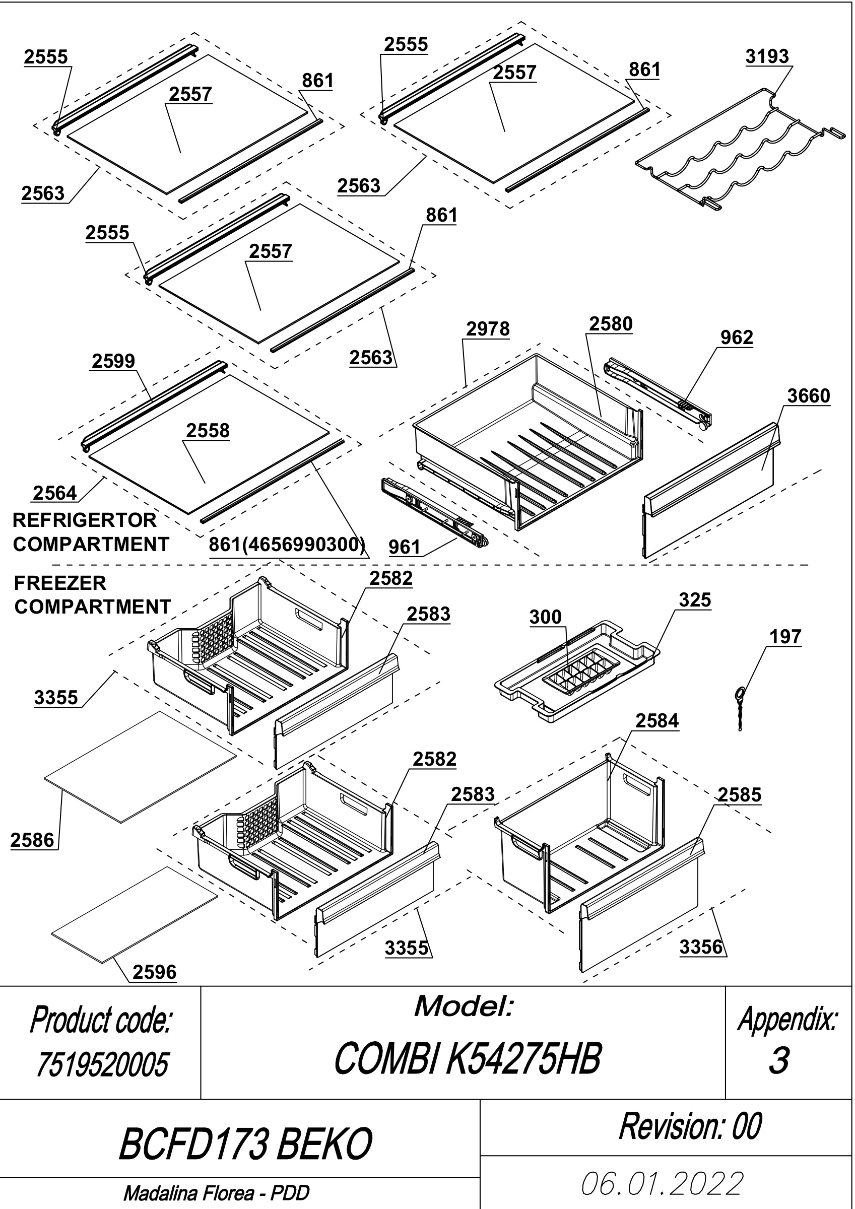 EXPLODED VIEW SHELVES BCFD173 BEKO