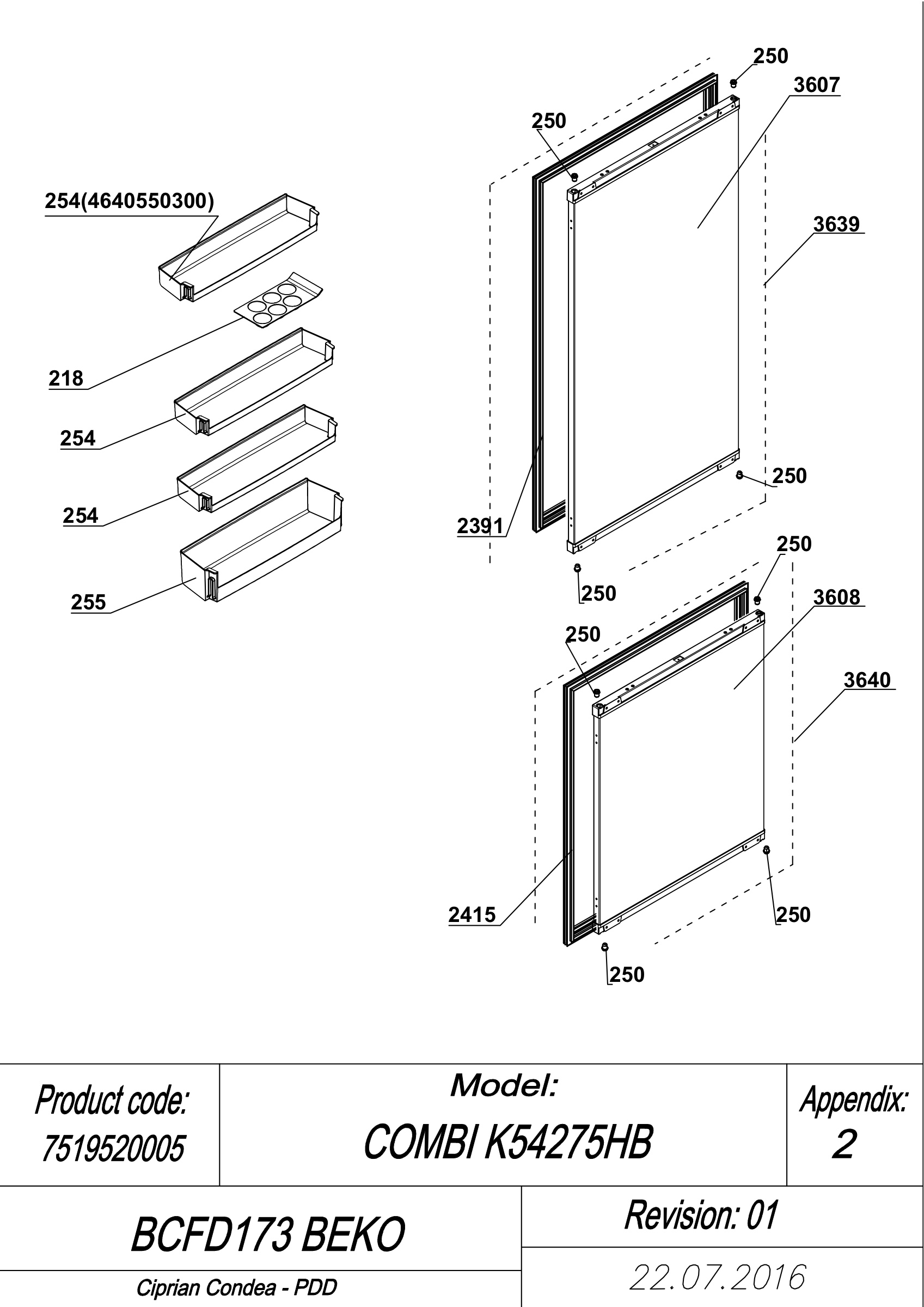 EXPLODED VIEW DOORS BCFD173 BEKO