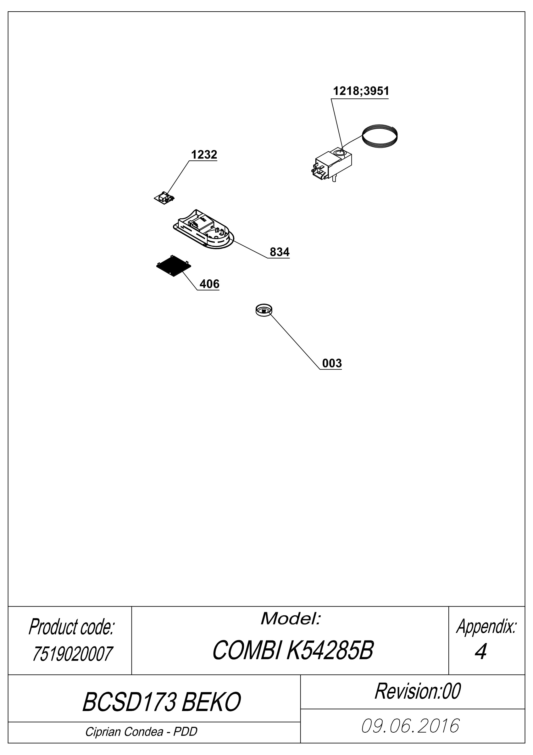 EXPLODED VIEW THERMOSTAT BCSD173 BEKO