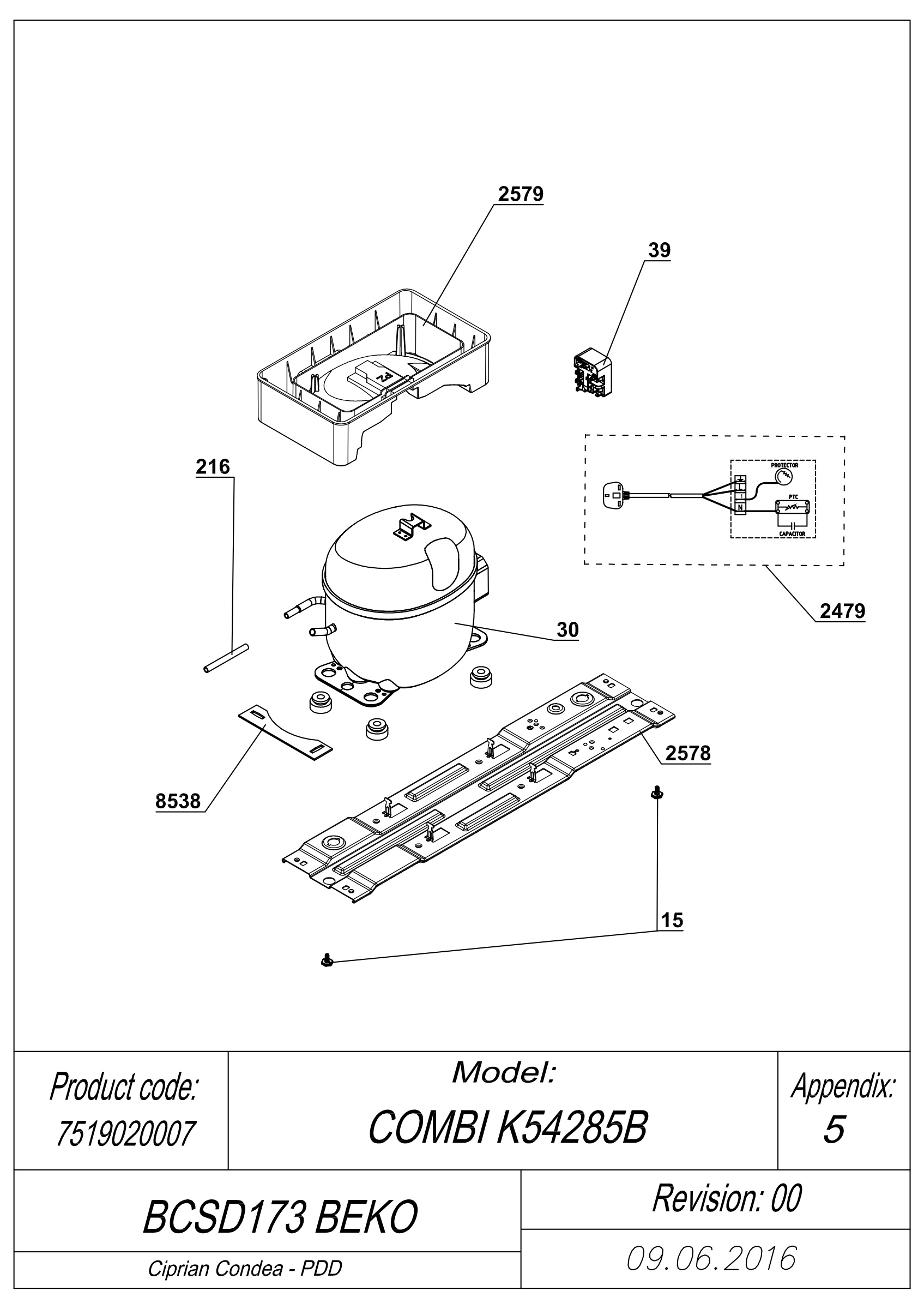 EXPLODED VIEW COMPRESSOR BCSD173 BEKO