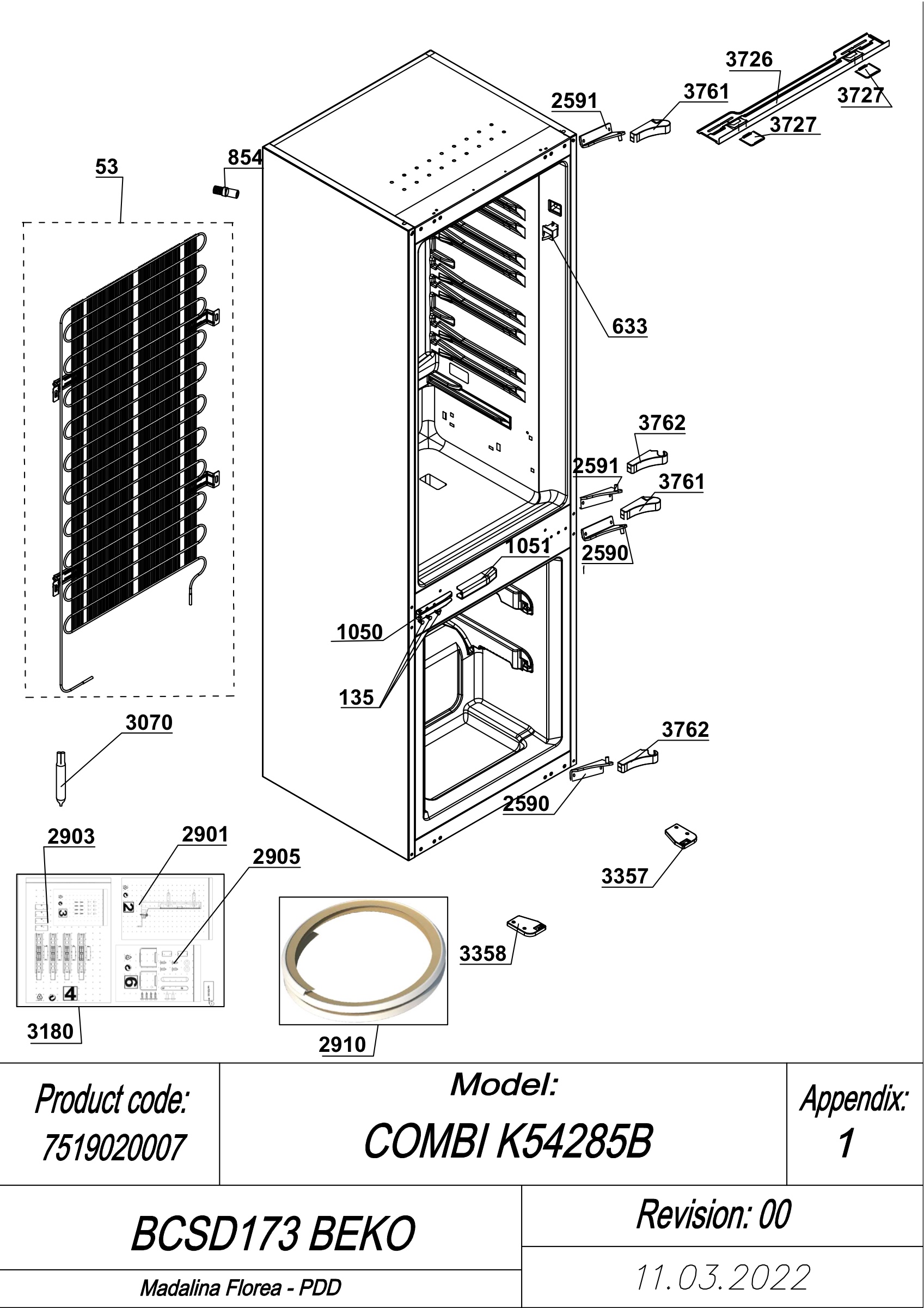 EXPLODED VIEW CABINET BCSD173 BEKO