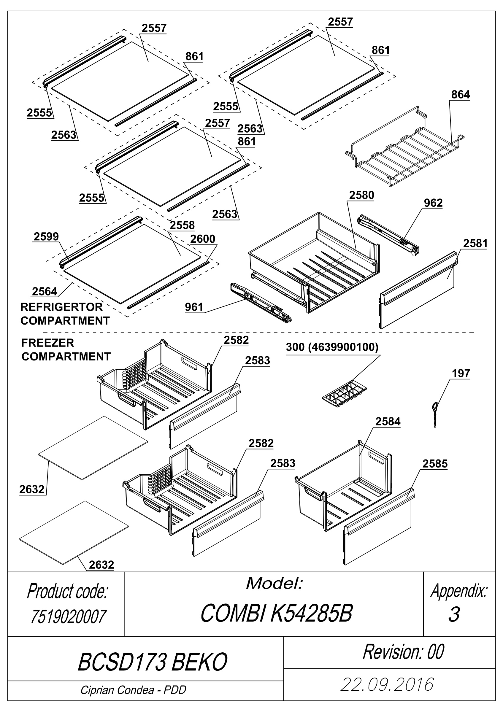 EXPLODED VIEW SHELVES BCSD173 BEKO