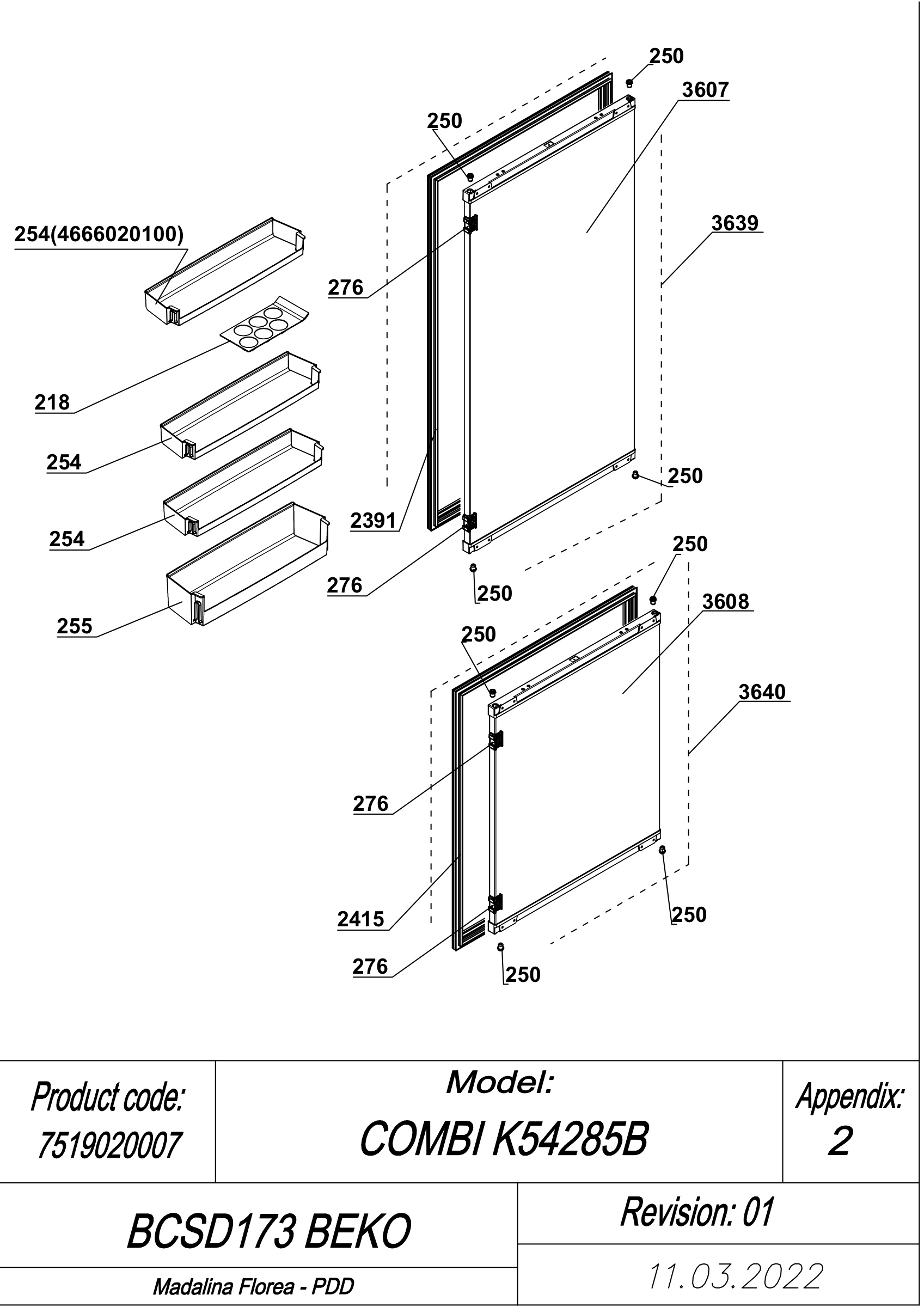 EXPLODED VIEW DOORS BCSD173 BEKO
