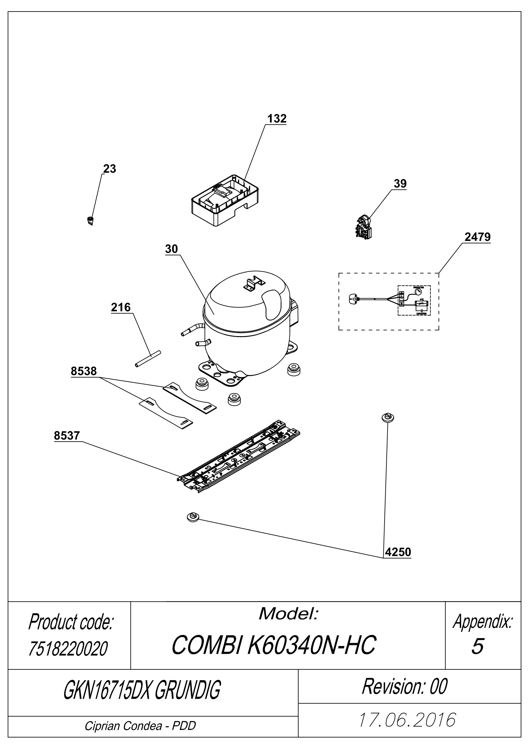 EXPLODED VIEW COMPRESSOR TYPE 1 GKN16715DX GRUNDIG