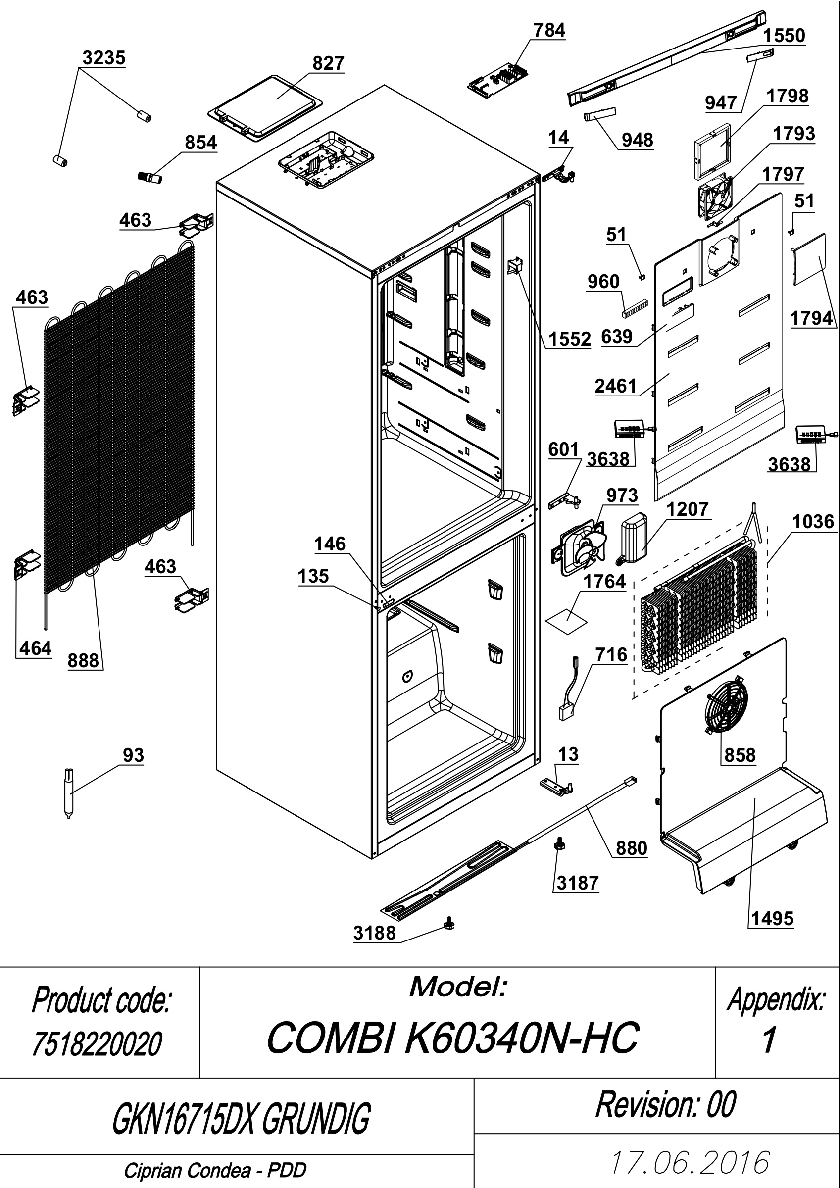 EXPLODED VIEW CABINET GKN16715DX GRUNDIG