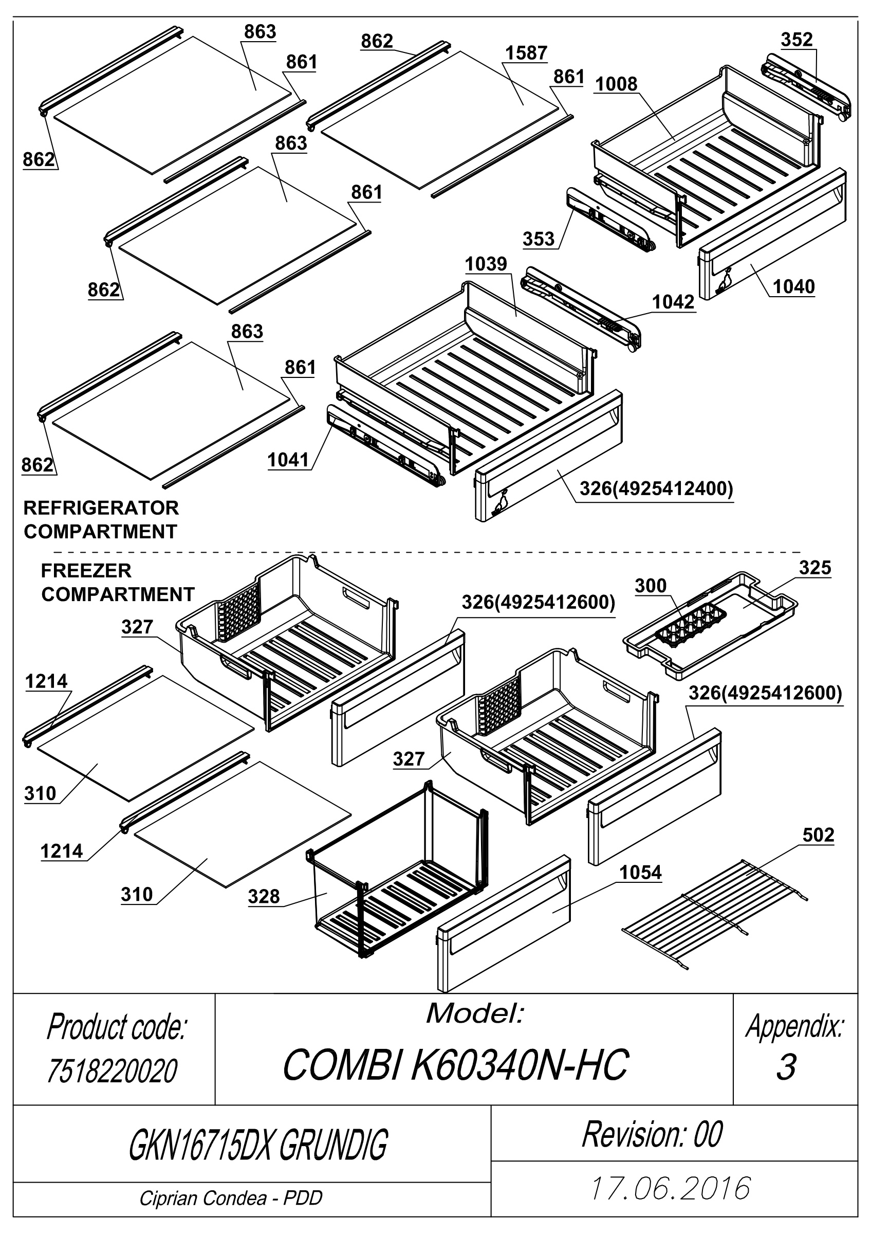 EXPLODED VIEW SHELVES GKN16715DX GRUNDIG