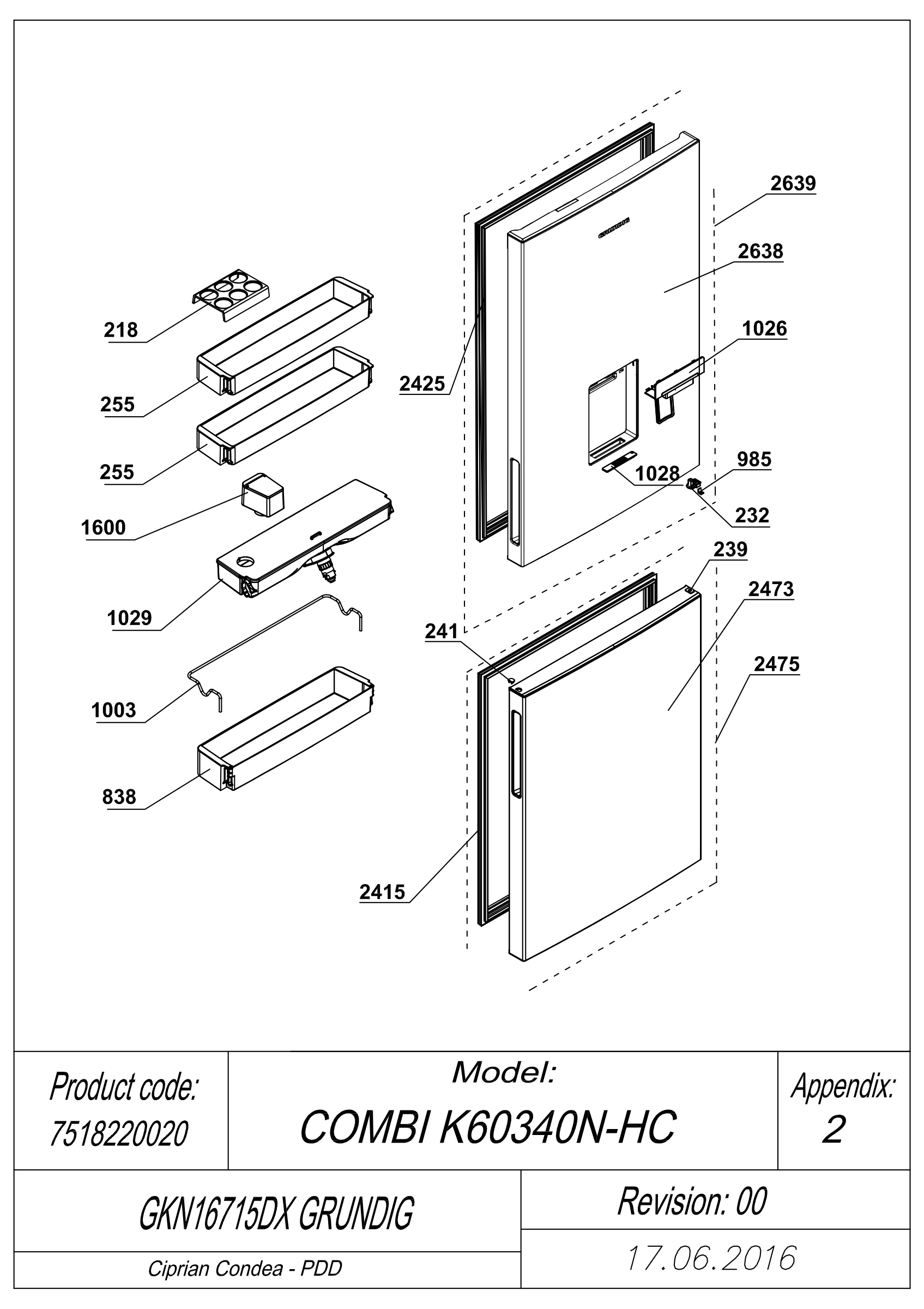 EXPLODED VIEW DOORS GKN16715DX GRUNDIG