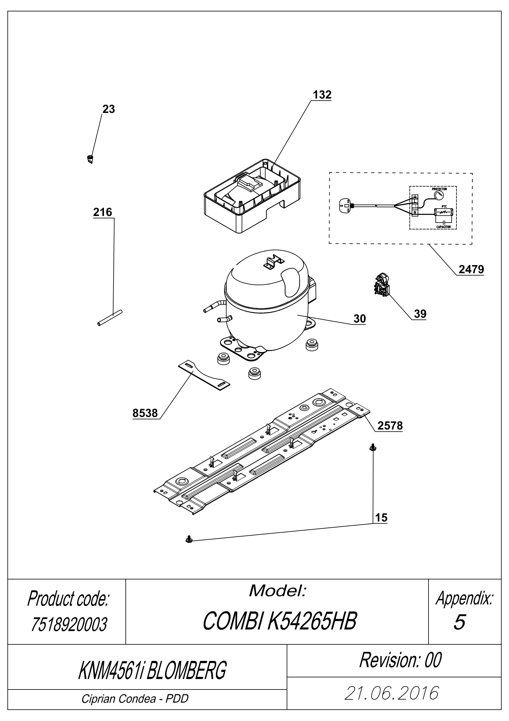 EXPLODED VIEW COMPRESSOR TYPE 1 KNM4561i BLOMBERG
