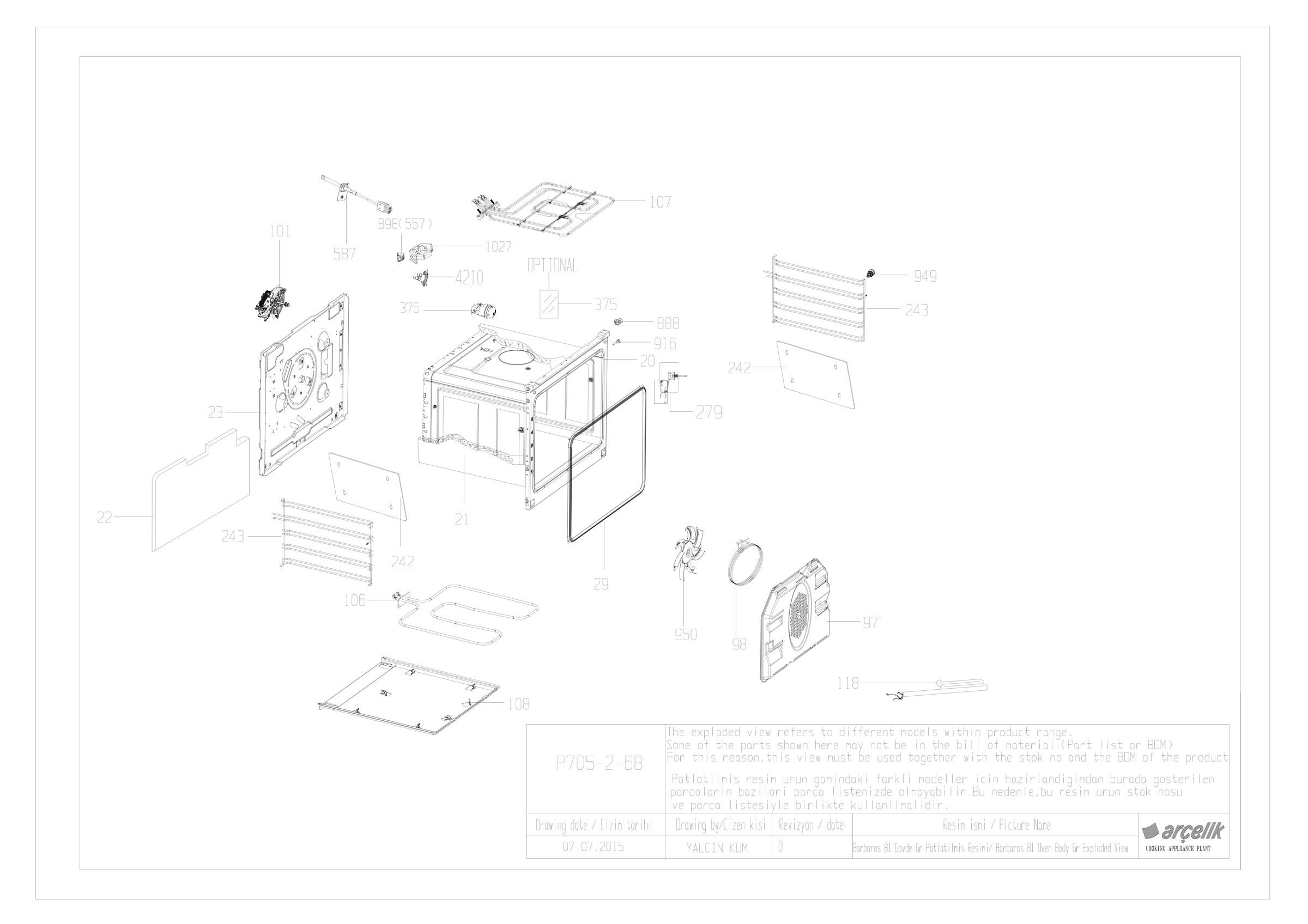 BUILT IN BI OVEN OVEN BODY GR EXPLODED VIEW