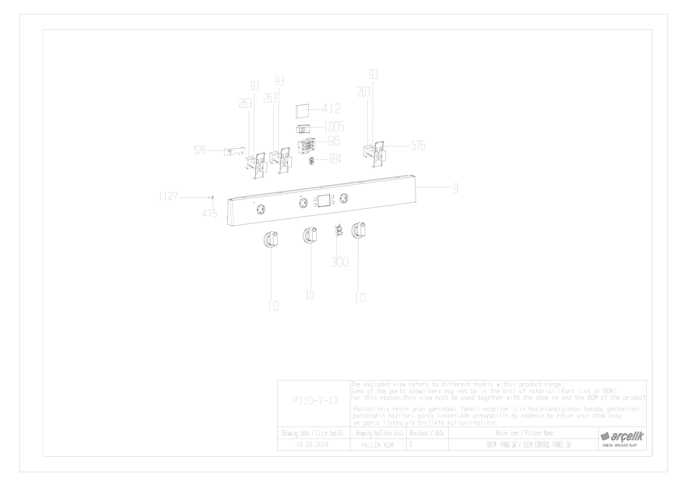 90CM CONTROL PANEL EXPLODED VIEW