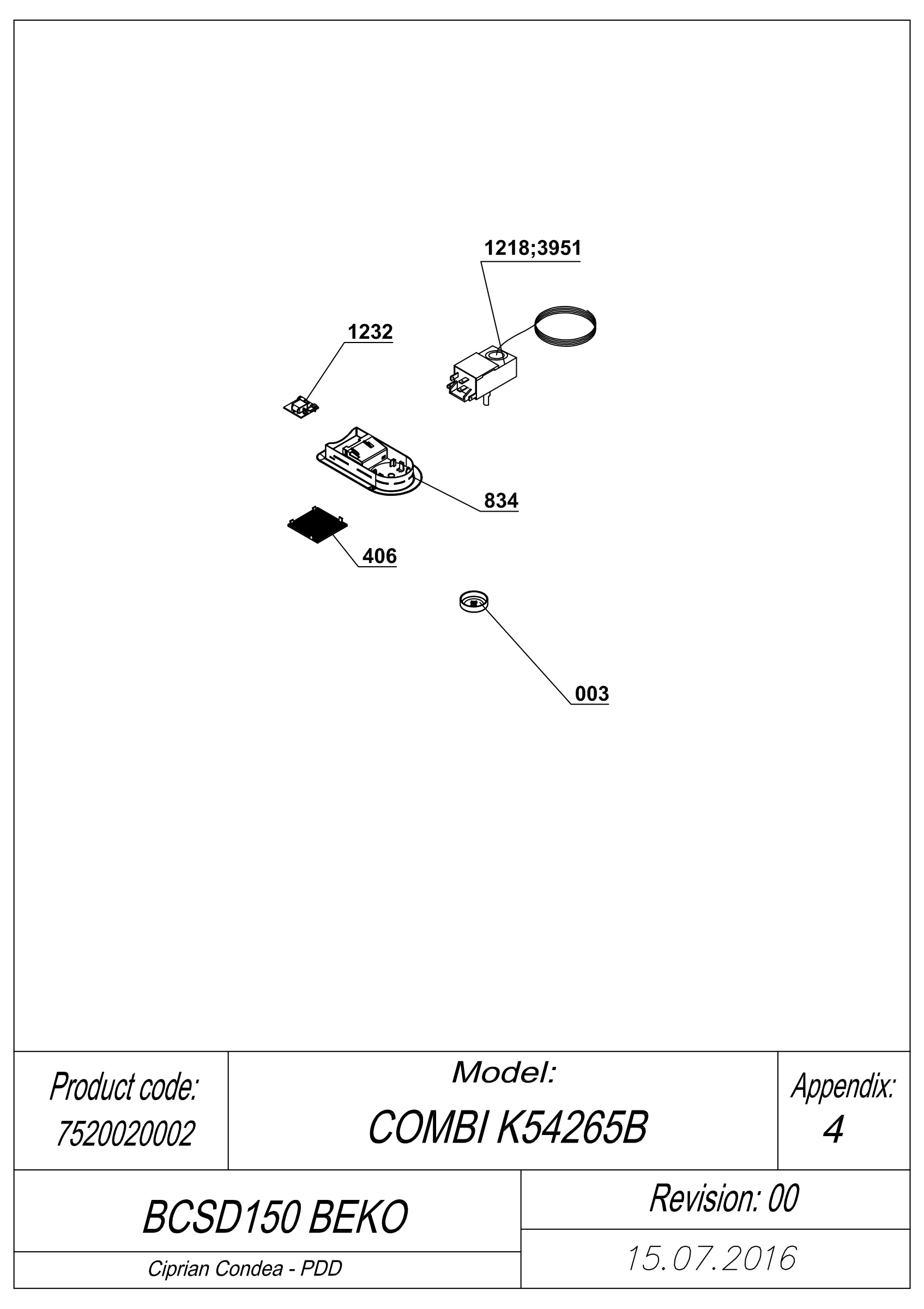 EXPLODED VIEW THERMOSTAT BCSD150 BEKO