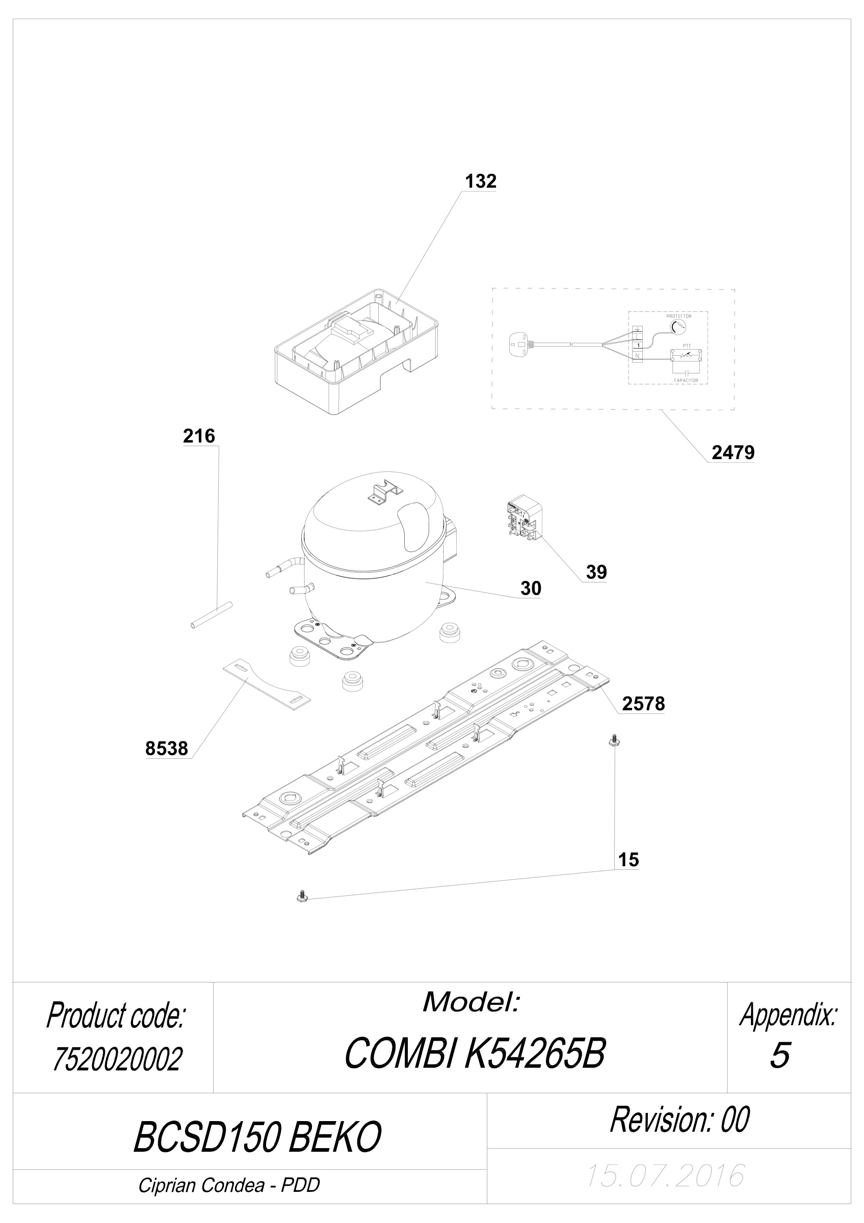 EXPLODED VIEW COMPRESSOR BCSD150 BEKO