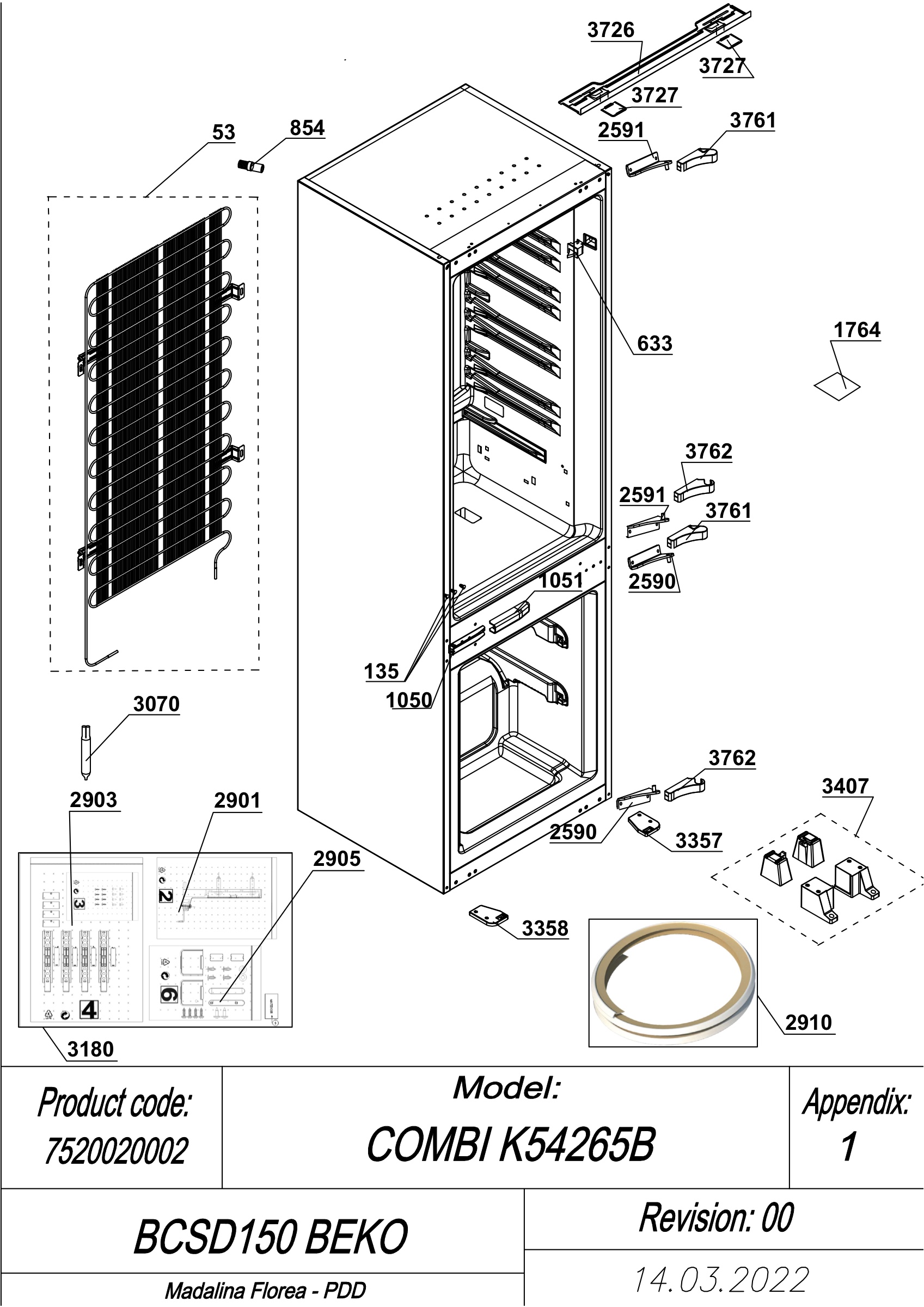 EXPLODED VIEW CABINET BCSD150 BEKO