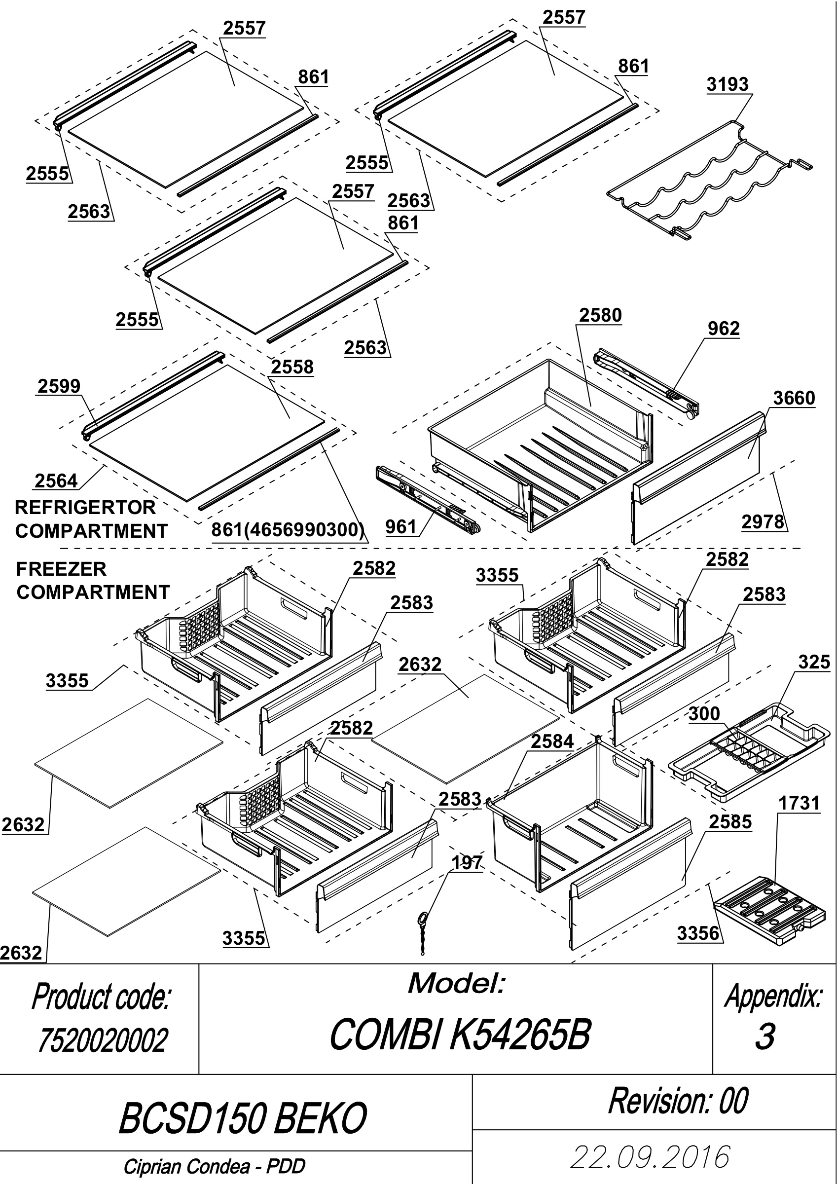 EXPLODED VIEW SHELVES BCSD150 BEKO