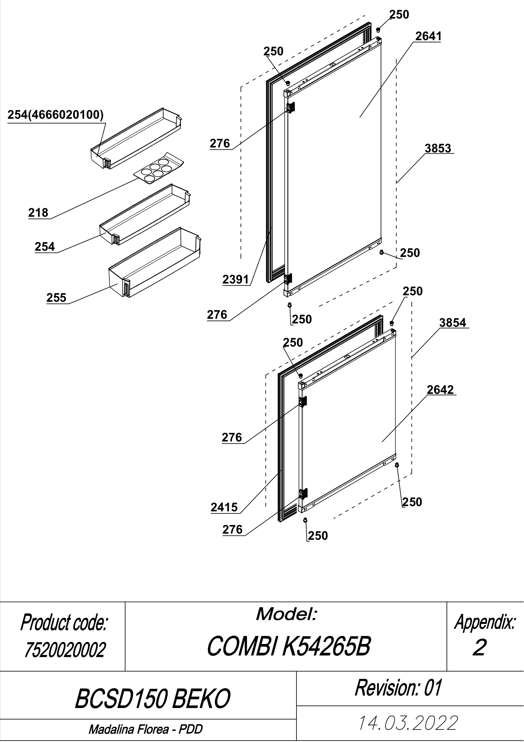 EXPLODED VIEW DOORS BCSD150 BEKO