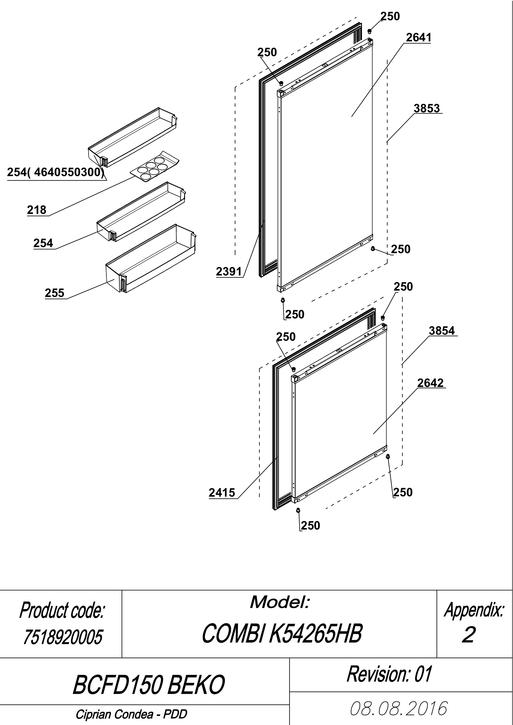 EXPLODED VIEW DOORS BCFD150 BEKO