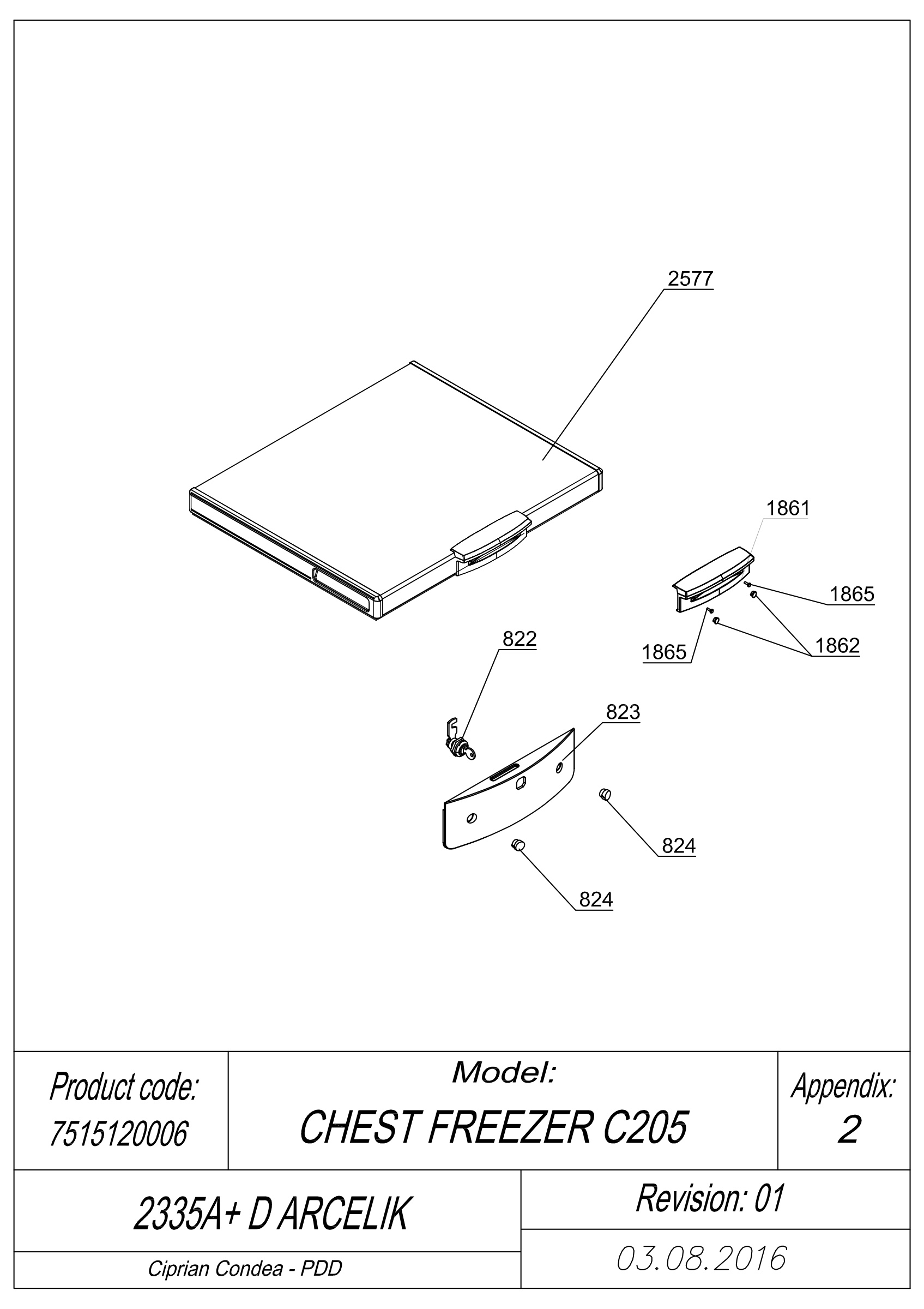 EXPLODED VIEW DOOR 2335 A+ D ARCELIK