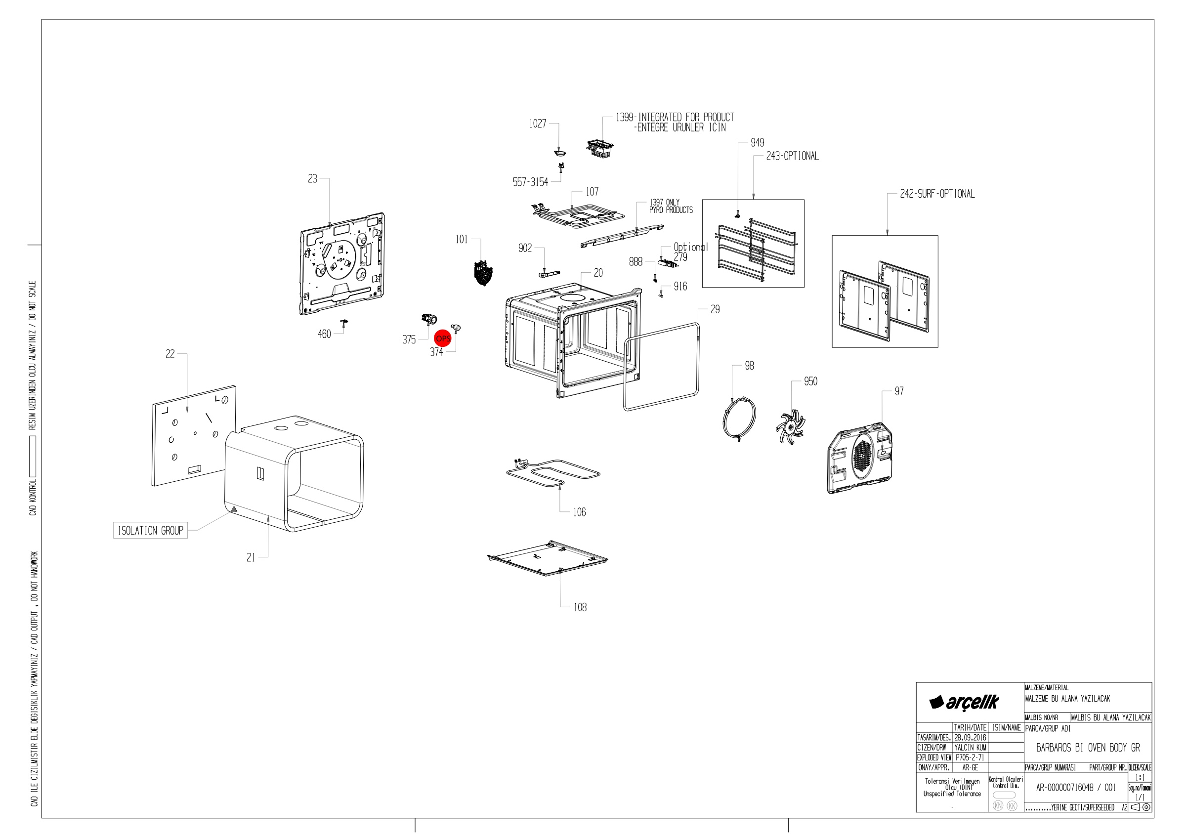 BARBAROS BI OVEN BODY GR EXPLODED VIEW