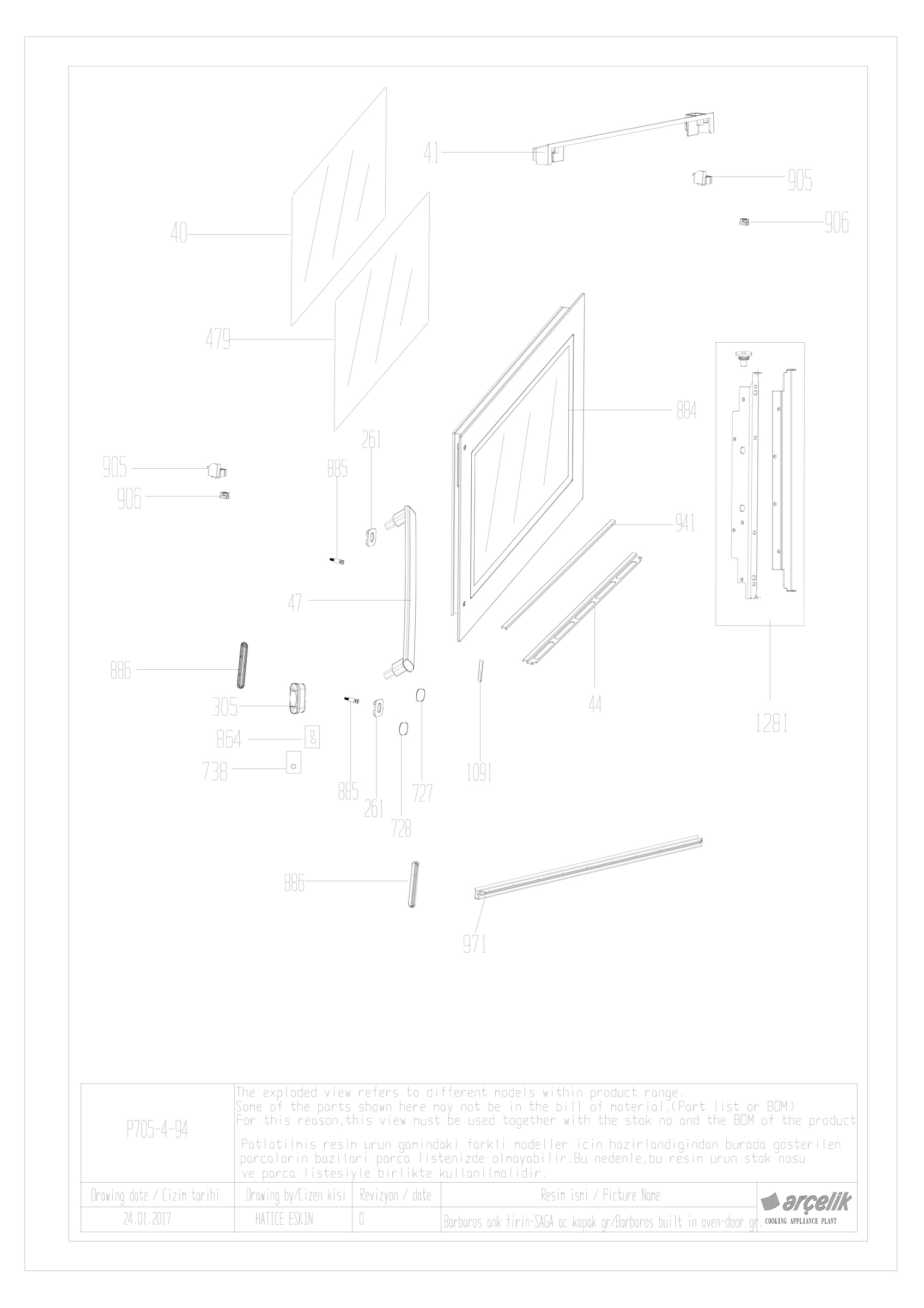 BUILT IN OVEN SIDE OPENING DOOR GR.