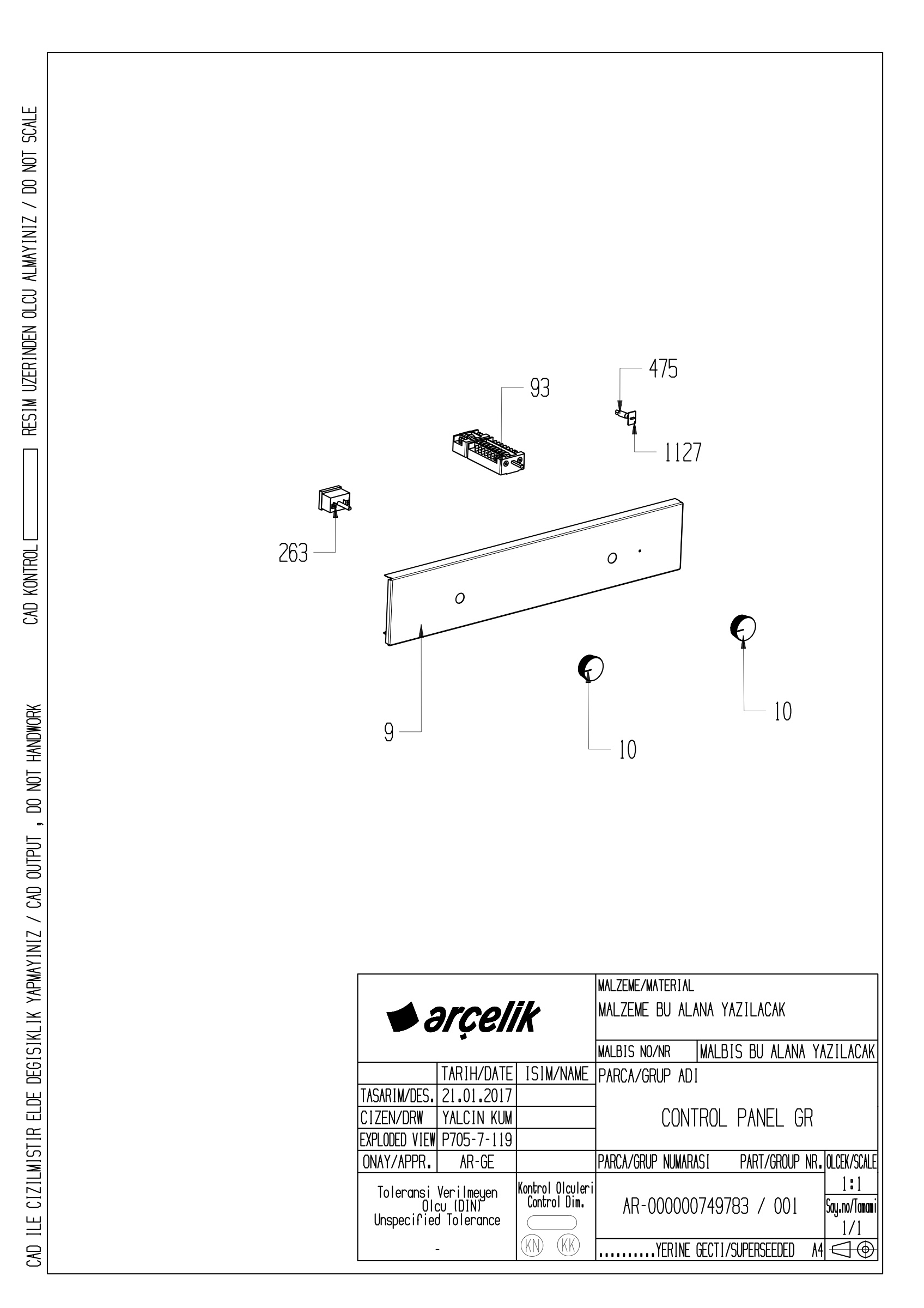 BARBAROS BI CONTROL PANEL GR EXPLODED VIEW