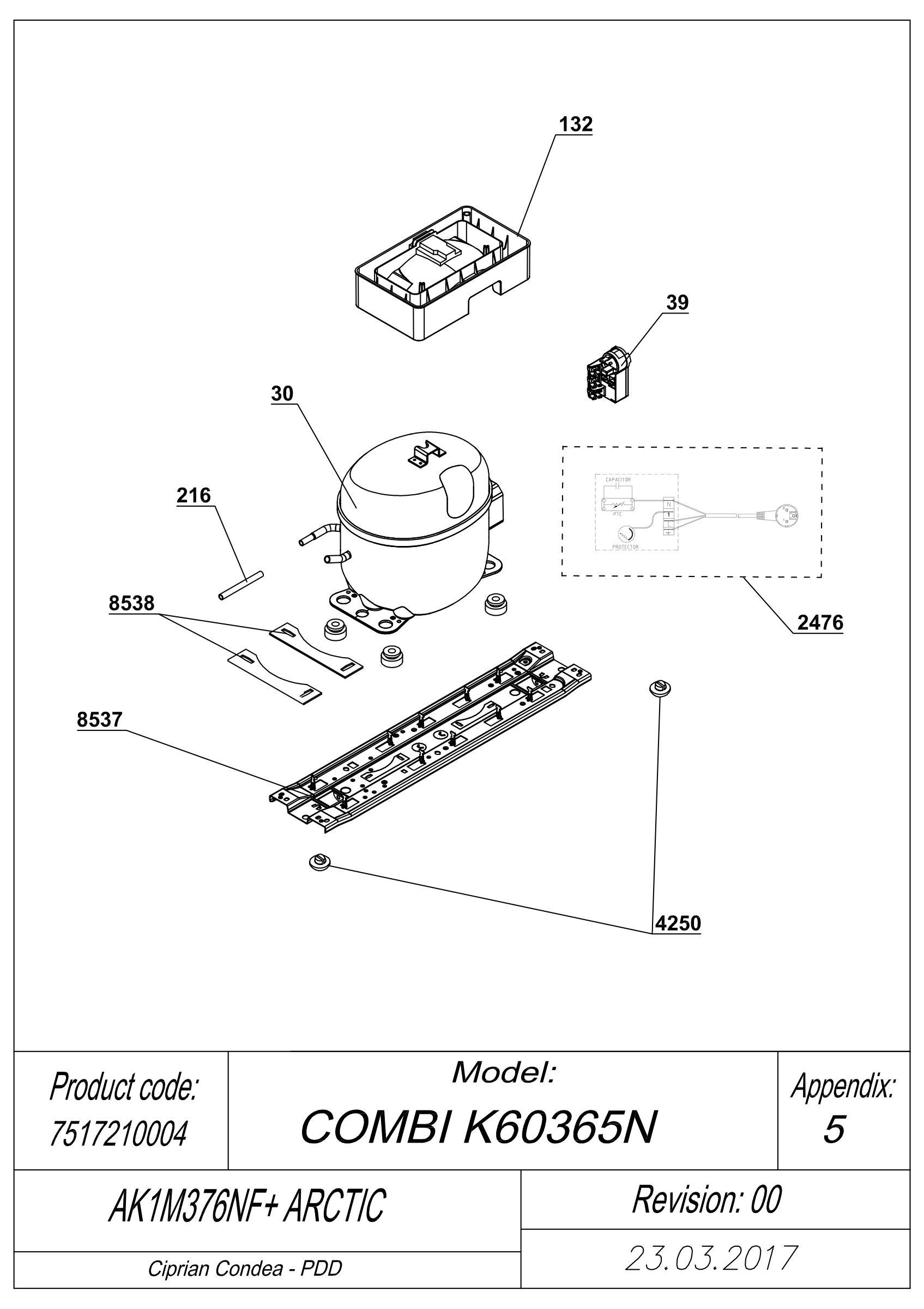 EXPLODED VIEW COMPRESSOR TYPE 2 AK1M376NF+ ARCTIC