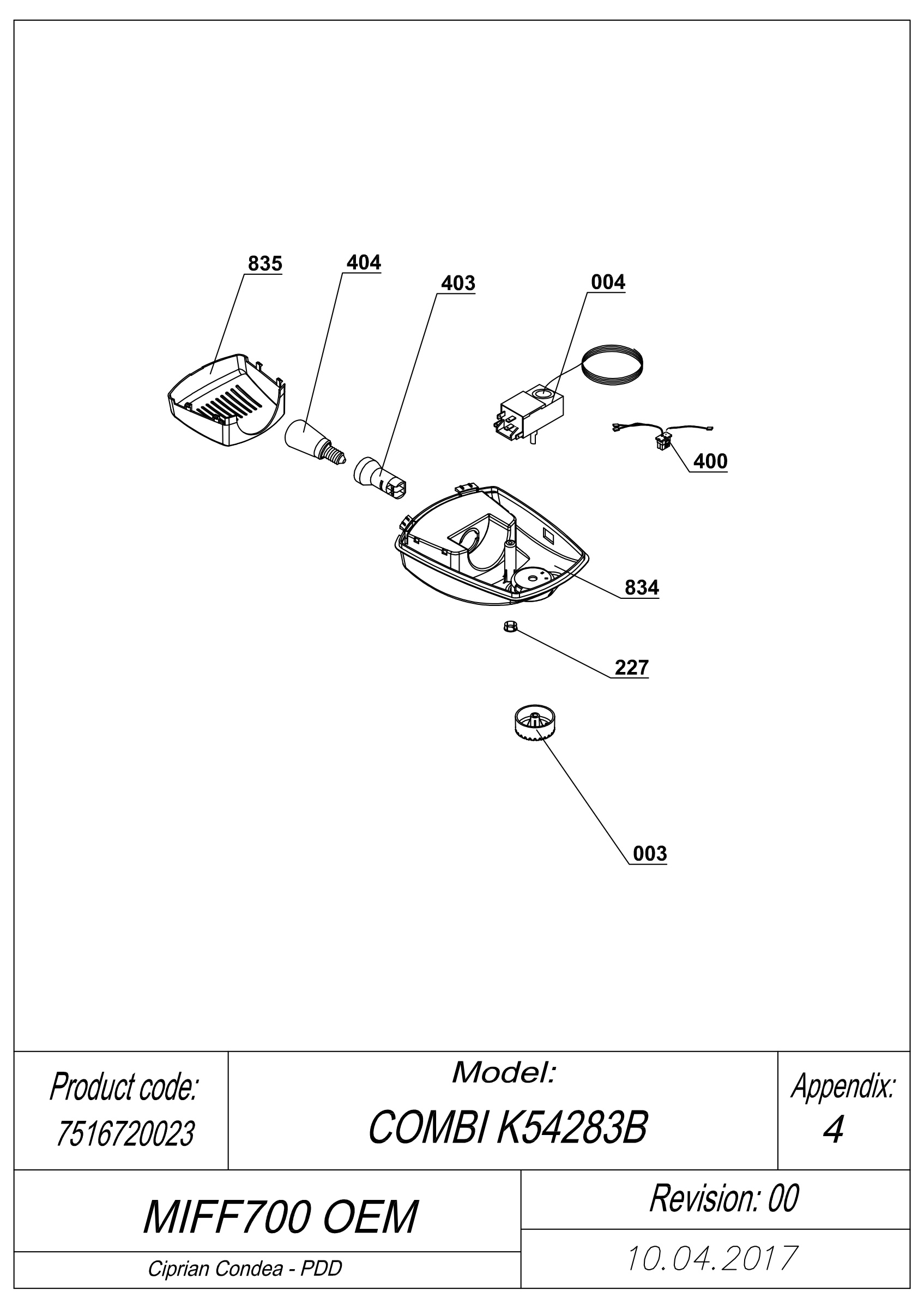 EXPLODED VIEW THERMOSTAT MIFF700 OEM