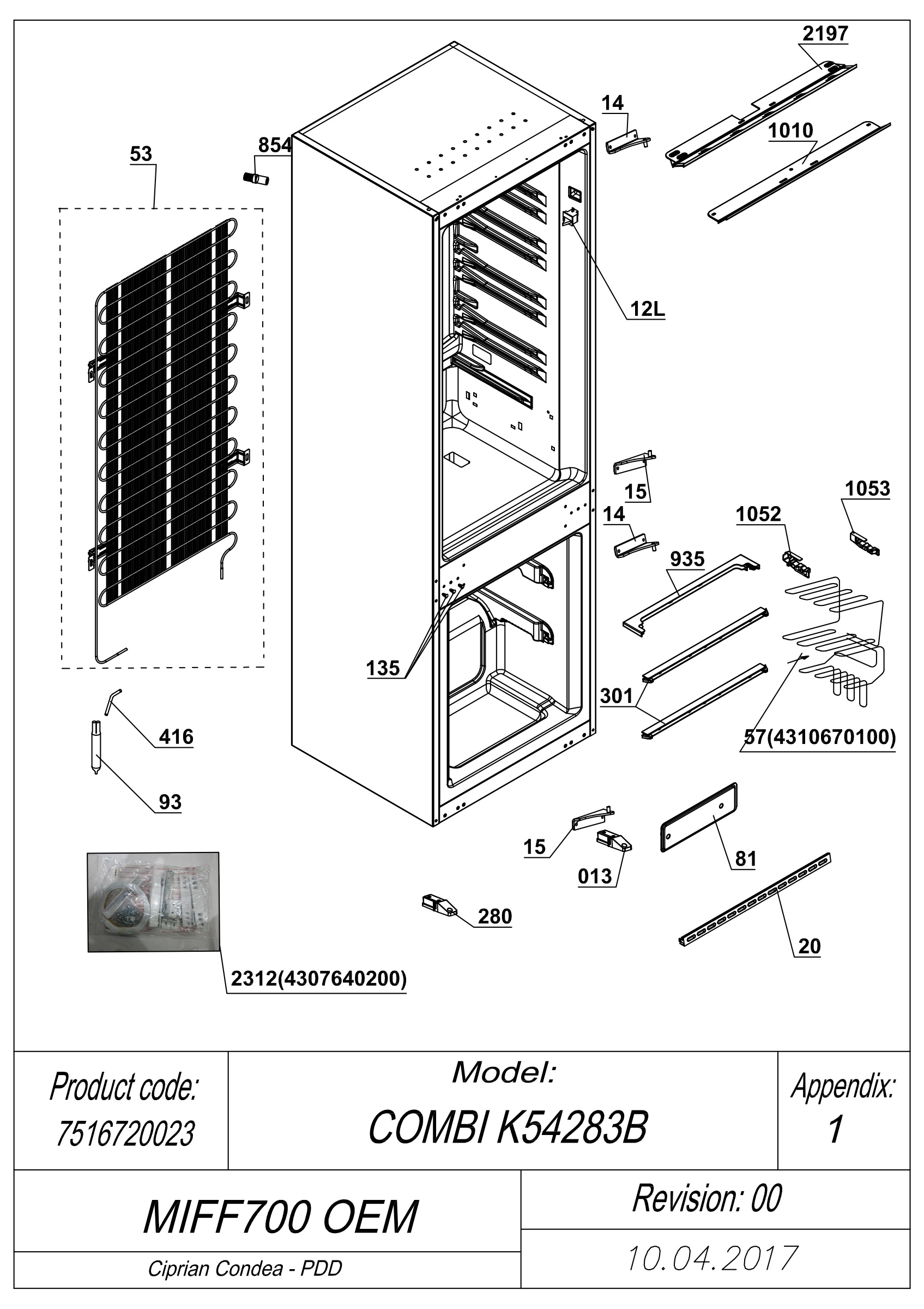 EXPLODED VIEW CABINET MIFF700 OEM