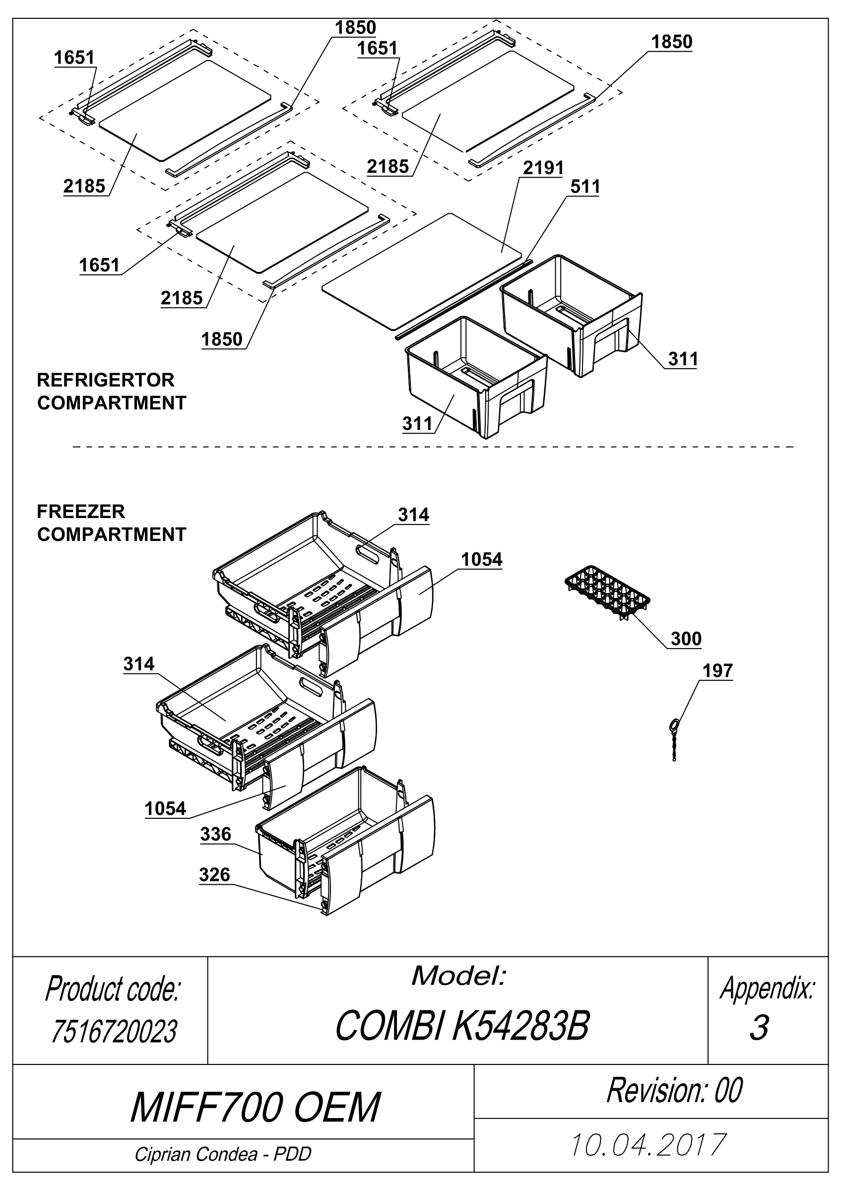 EXPLODED VIEW SHELVES MIFF700 OEM