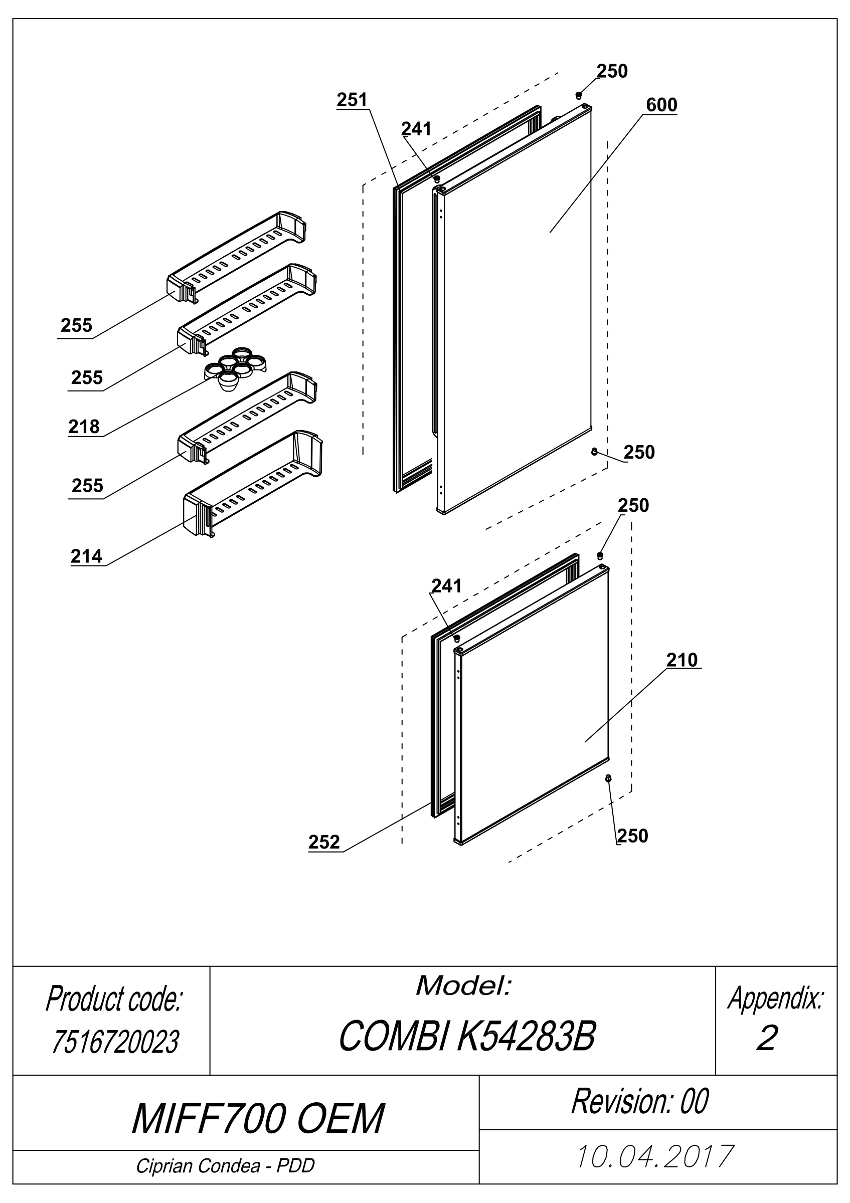 EXPLODED VIEW DOORS MIFF700 OEM