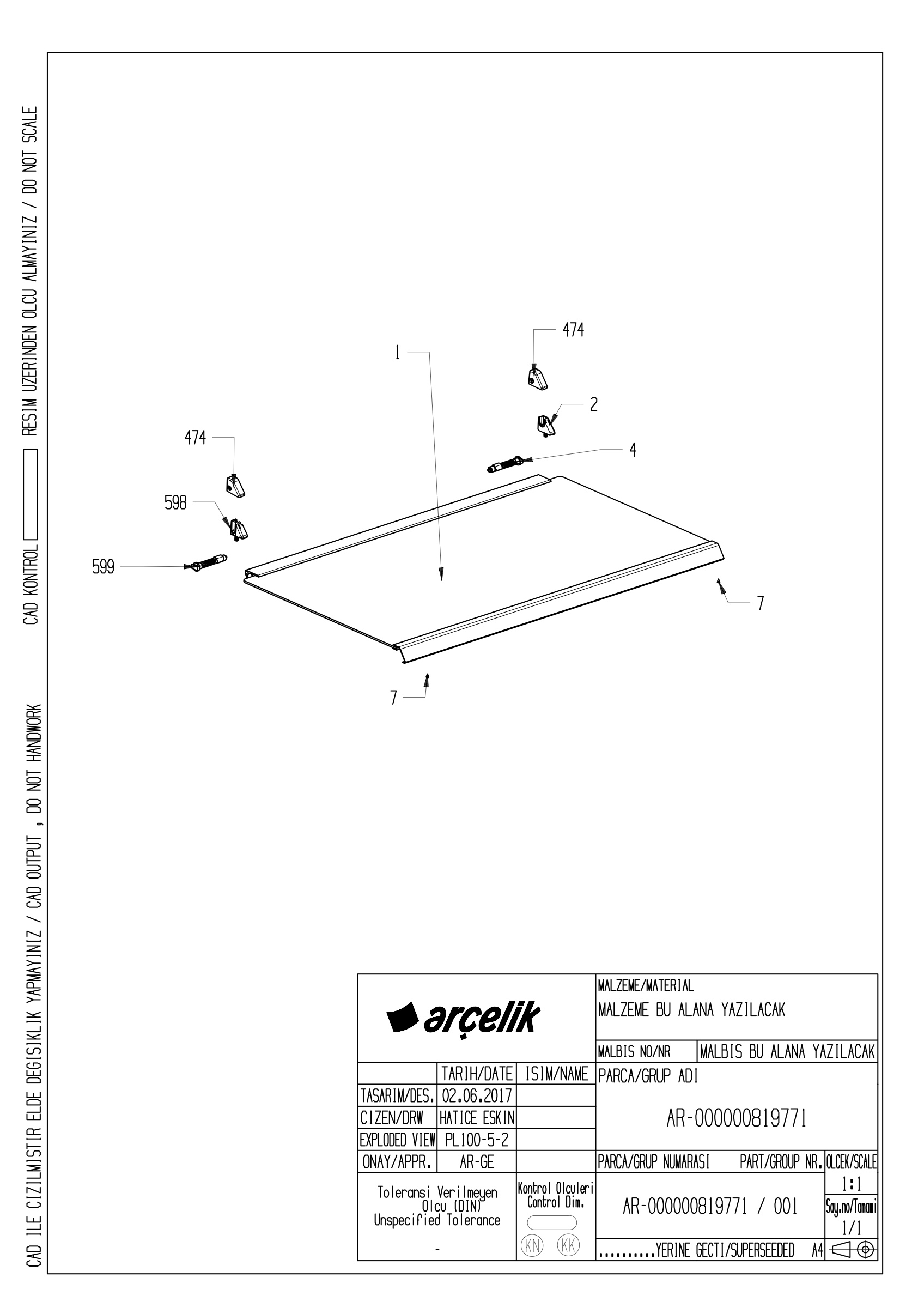 100CM TOP GLASS GR EXPLODED VIEW